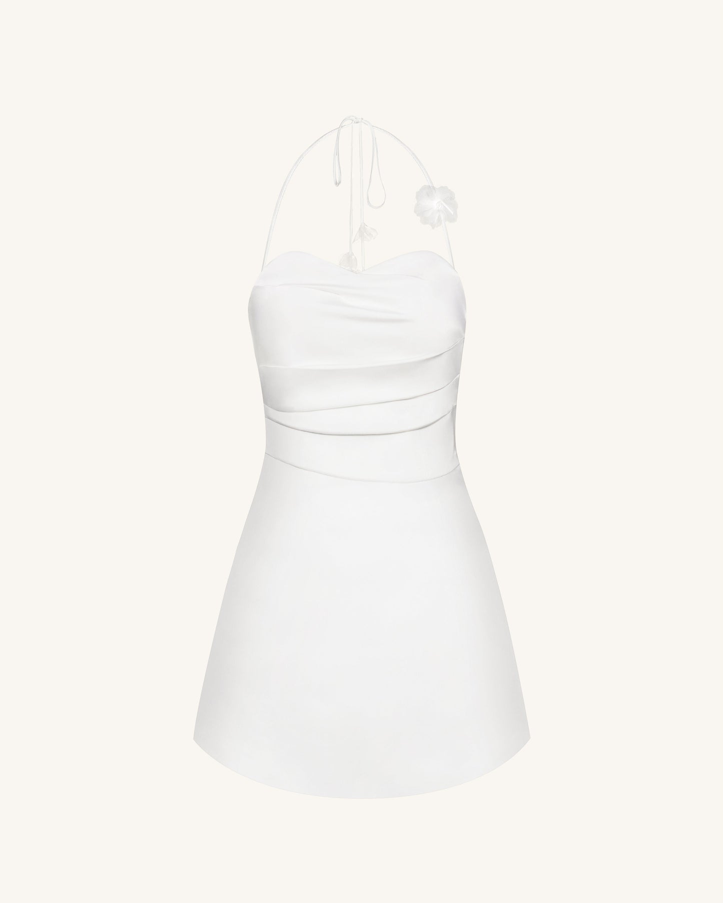 Floral Ruched Halter Mini Dress - White
