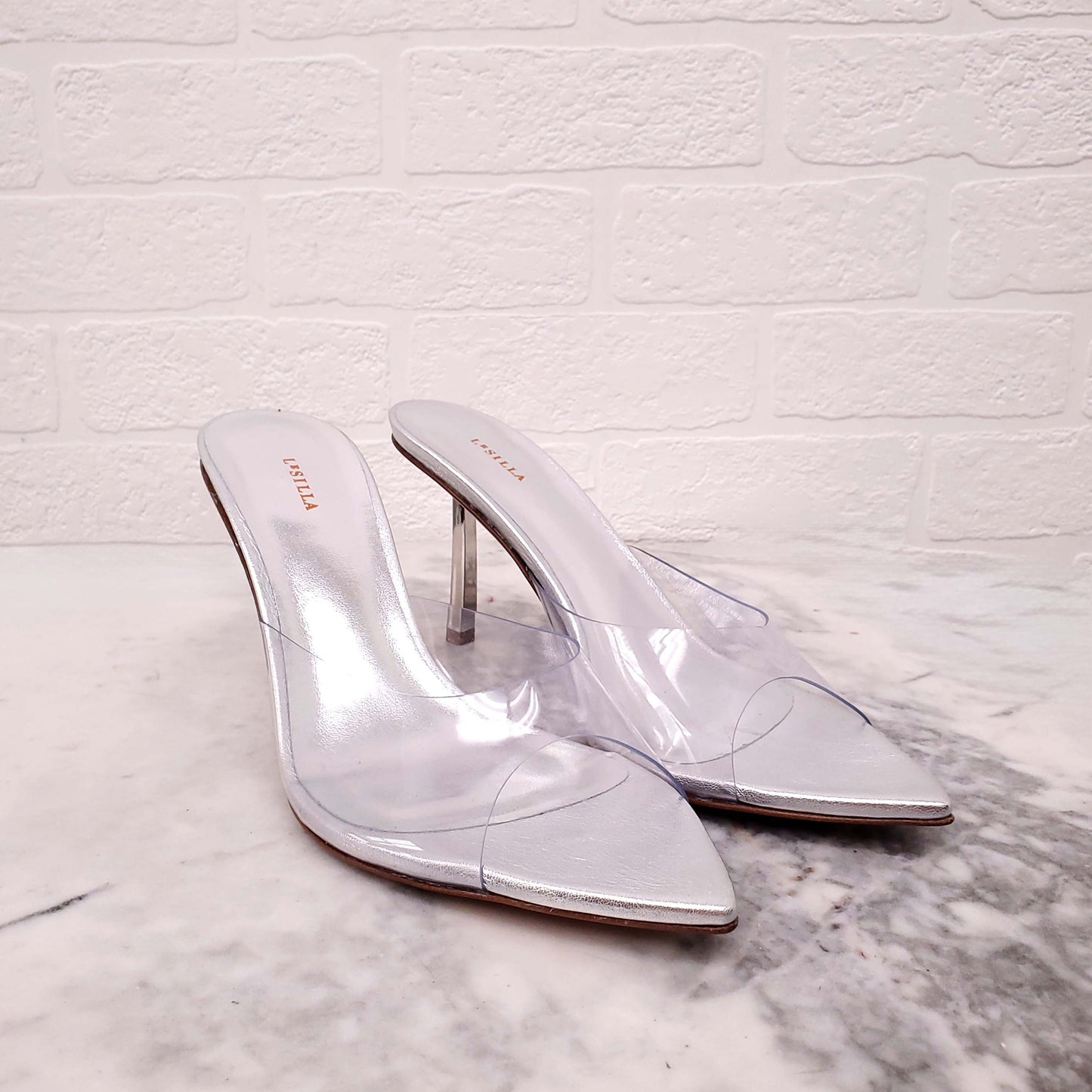 LE SILLA SILVER PVC MULES - SIZE 38.5