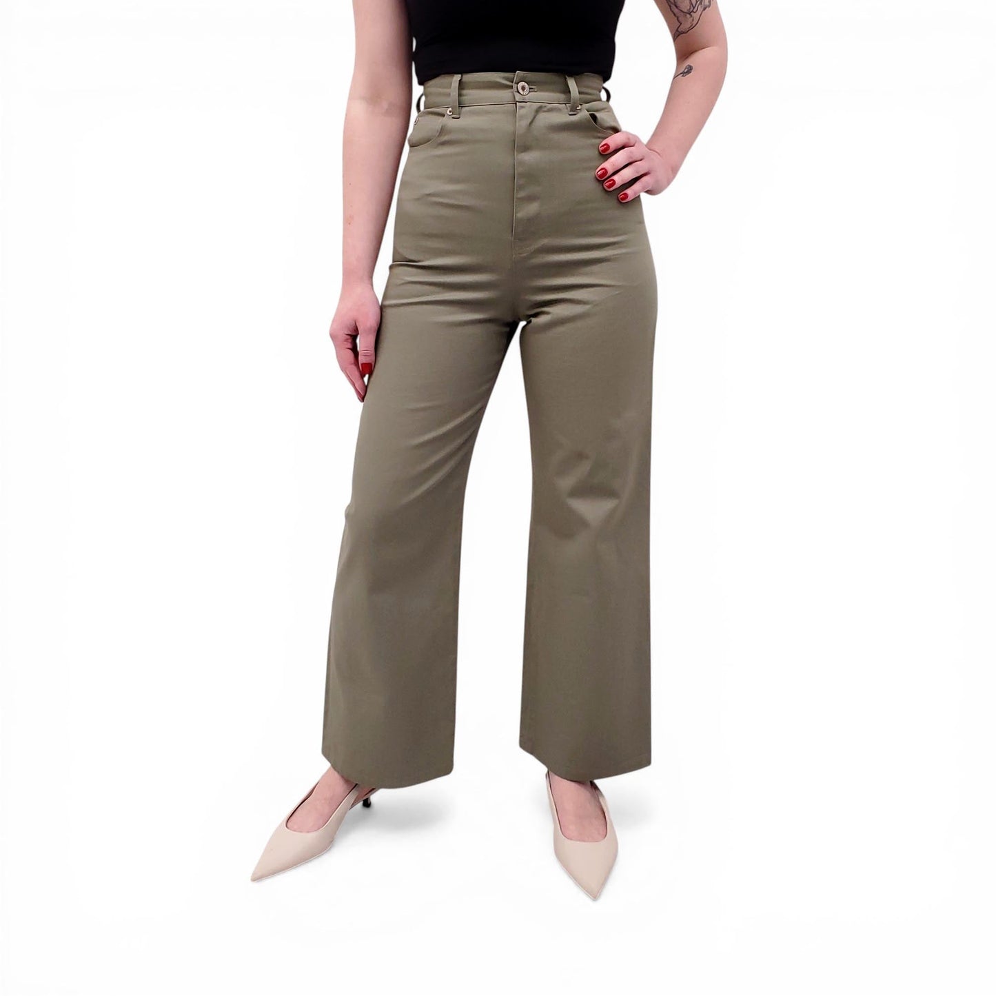LOEWE GREEN TROUSERS WITH LOGO DETAIL - SIZE 34