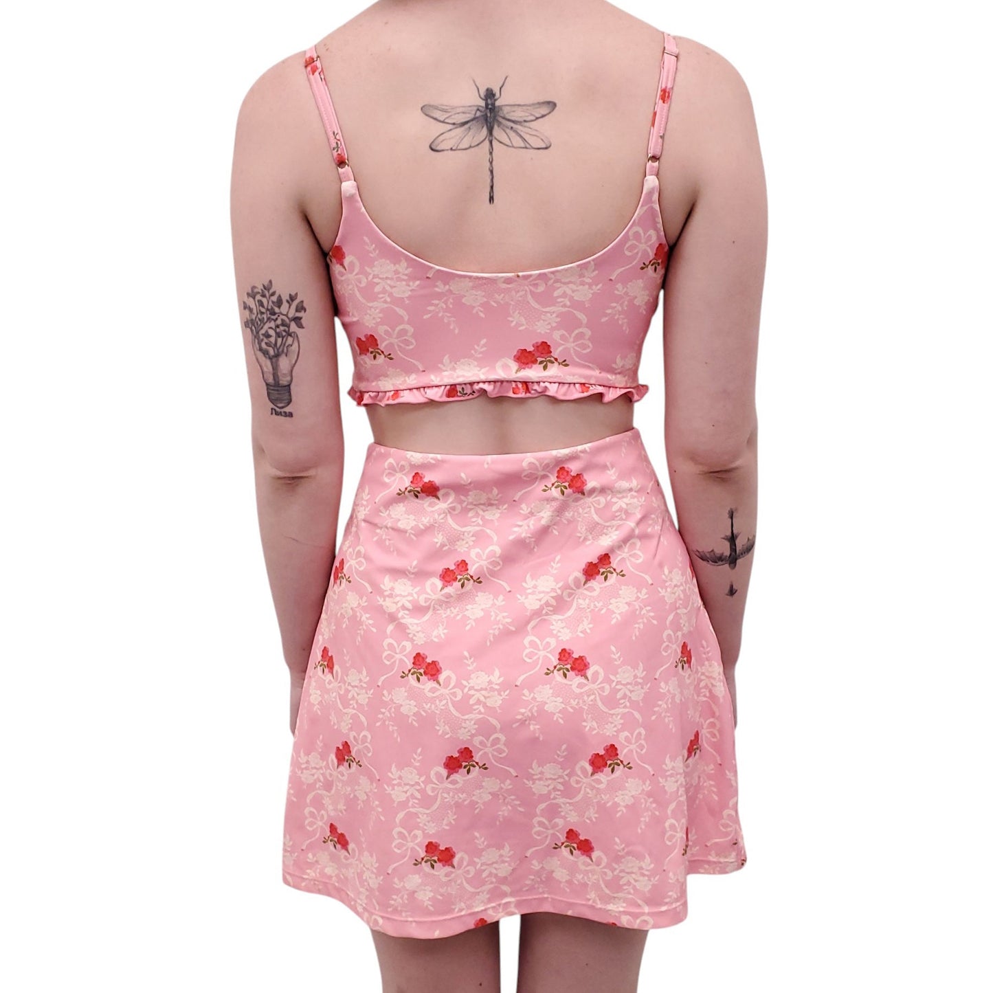 LOVESHACKFANCY PINK FLORAL SPANDEX SKORT SET - SIZE XS