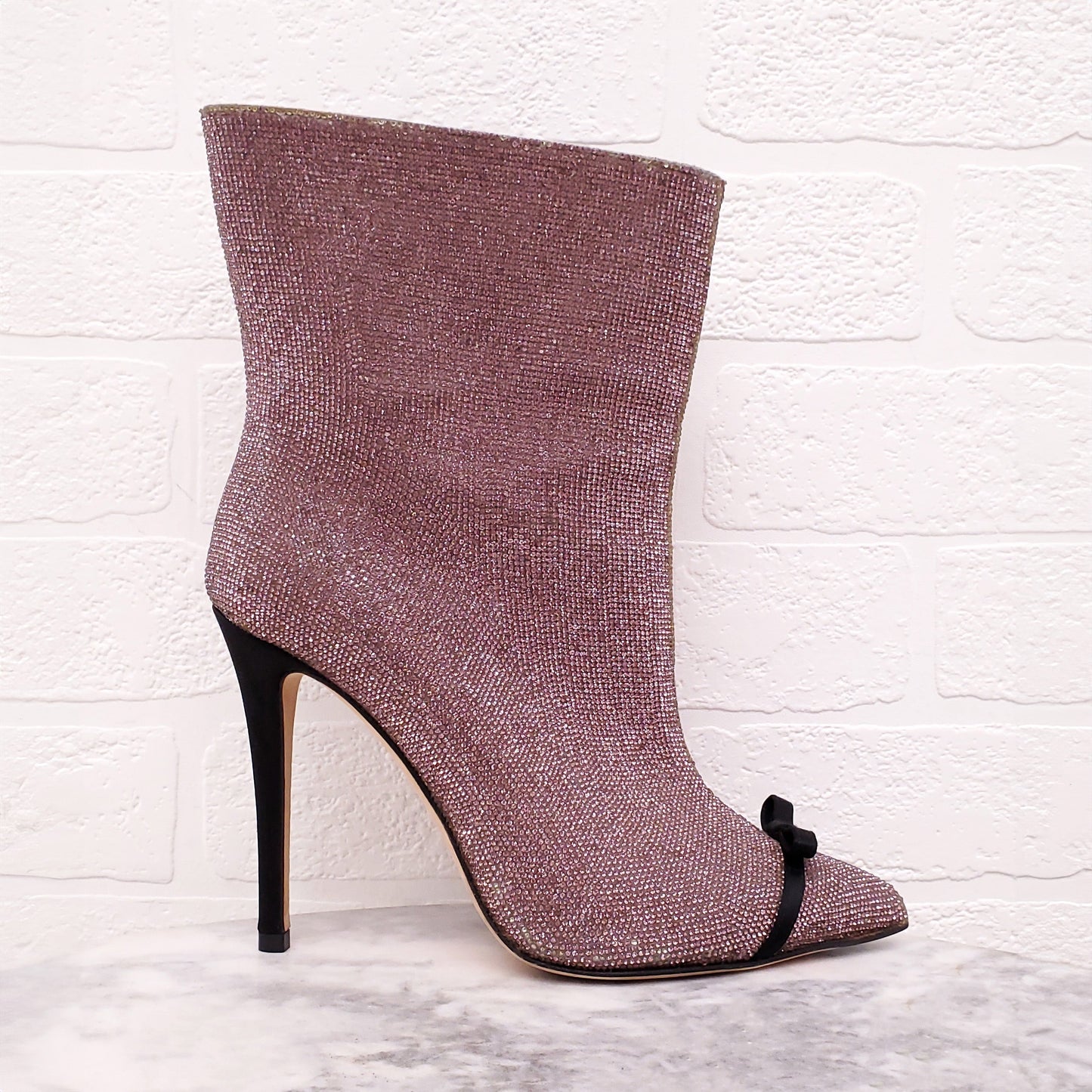 MARCO DE VINCENZO PINK CRYSTAL HEELED BOOTIES WITH PVC - SIZE 37