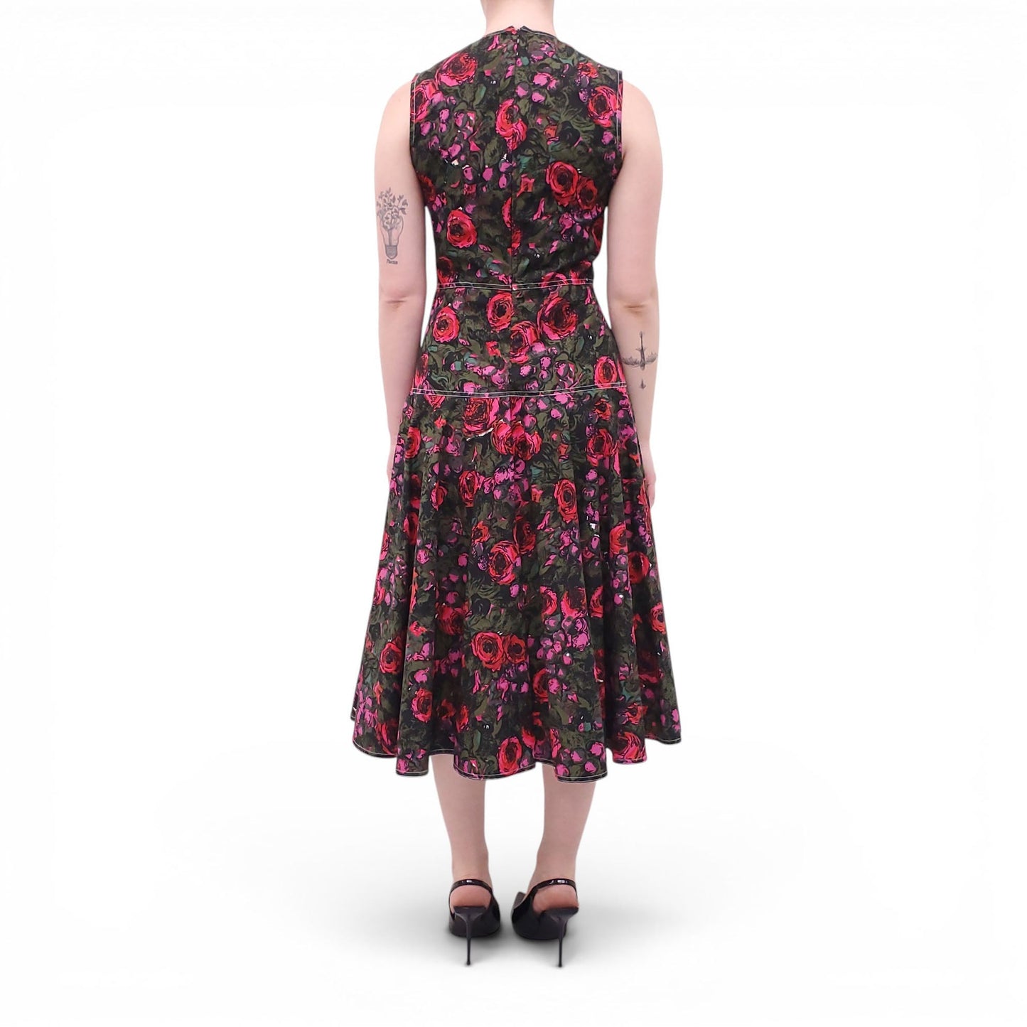 MARNI GREEN AND RED ROSE PRINT DRESS - SIZE 38
