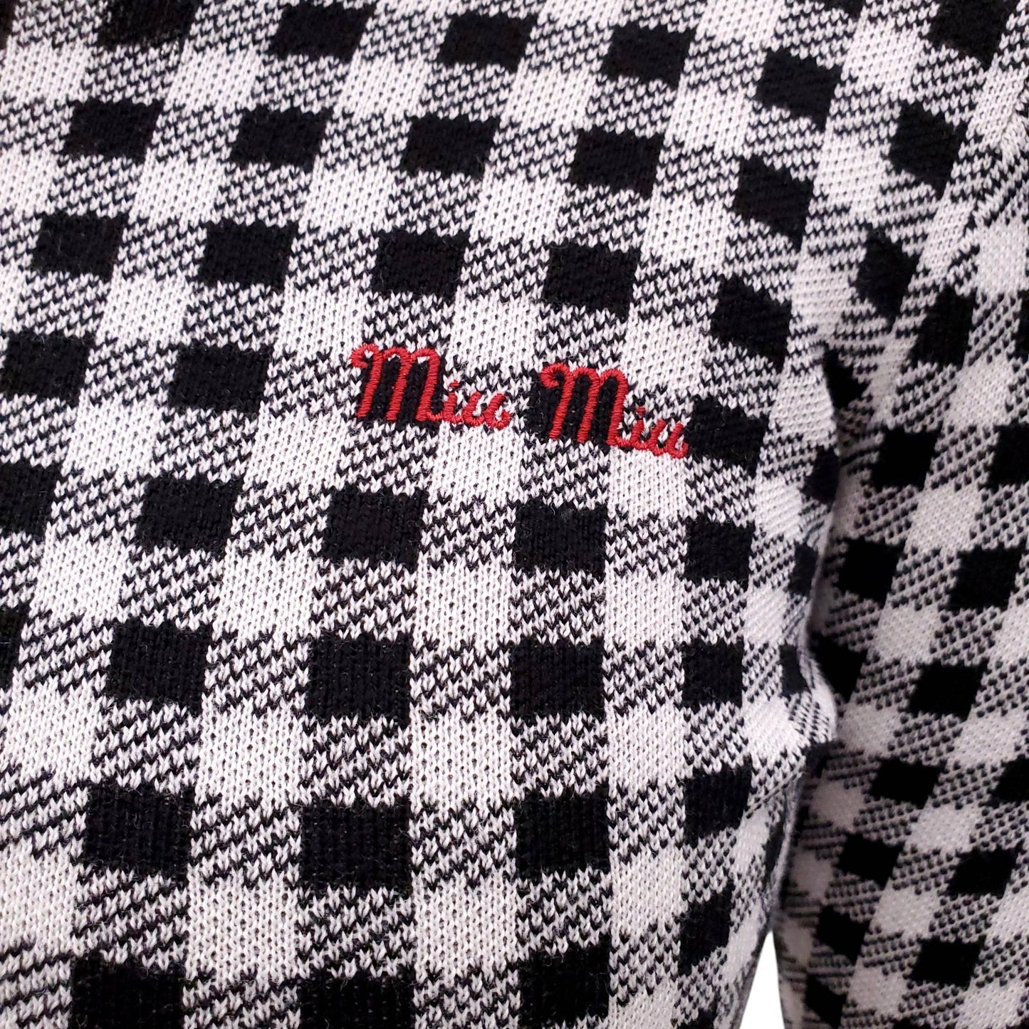 MIU MIU PLAID LONG SLEEVE SWEATER WITH LOGO - SIZE 36