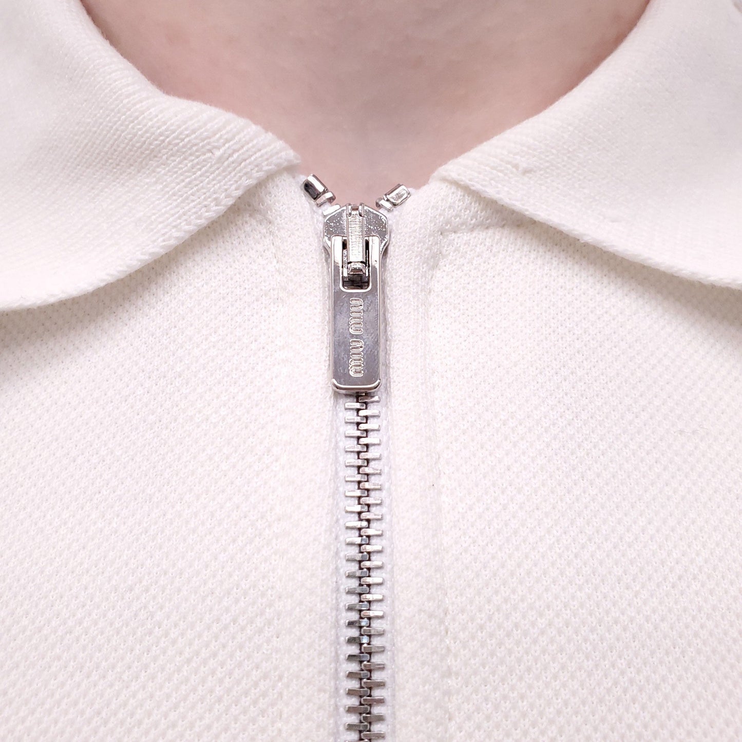 MIU MIU WHITE BANDED PIQUÉ JERSEY DRESS - SIZE 38