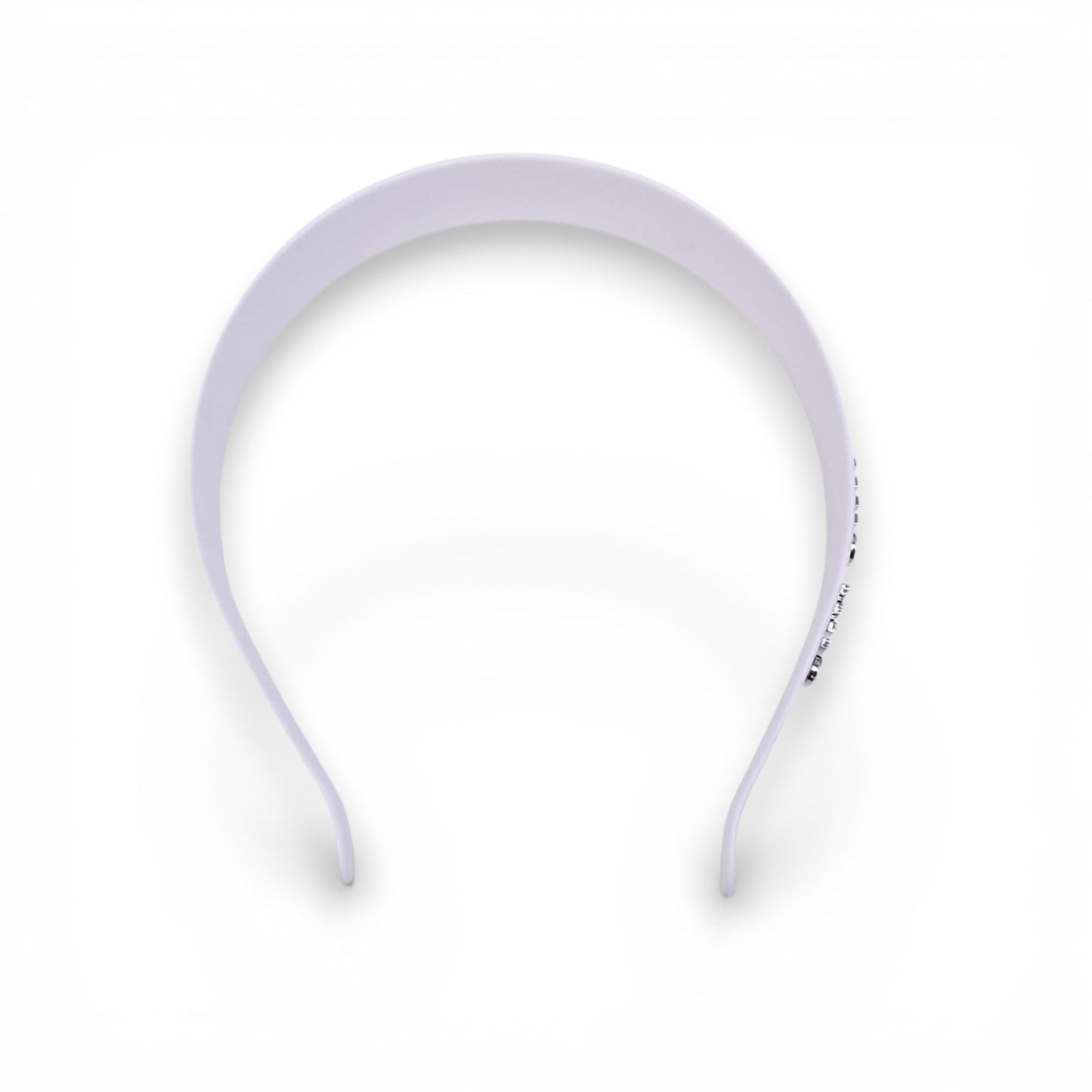 MIU MIU WHITE HEADBAND WITH CRYSTAL LOGO