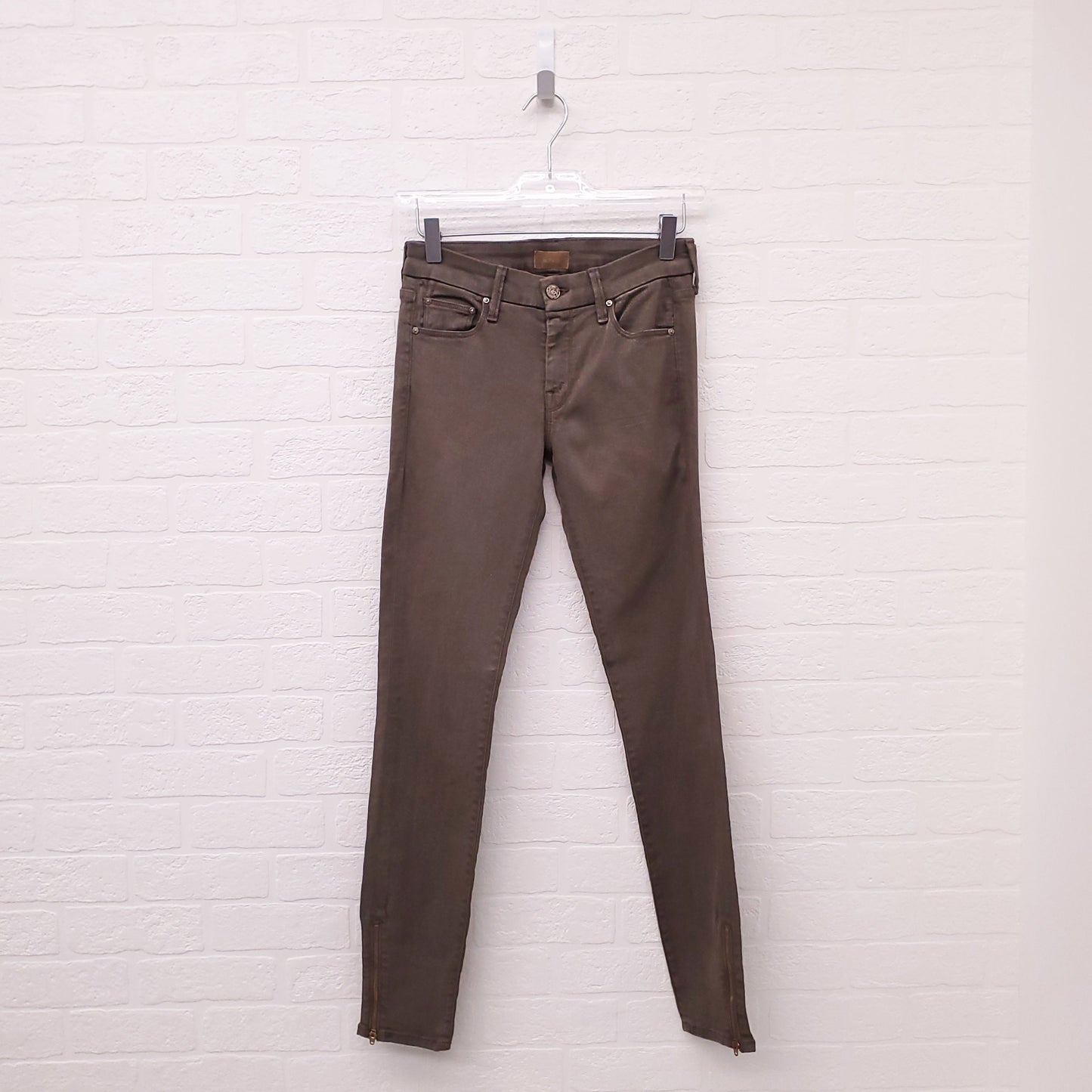 MOTHER 'THE LOOKER ANKLE ZIP' KHAKI GREEN JEANS - SIZE 26