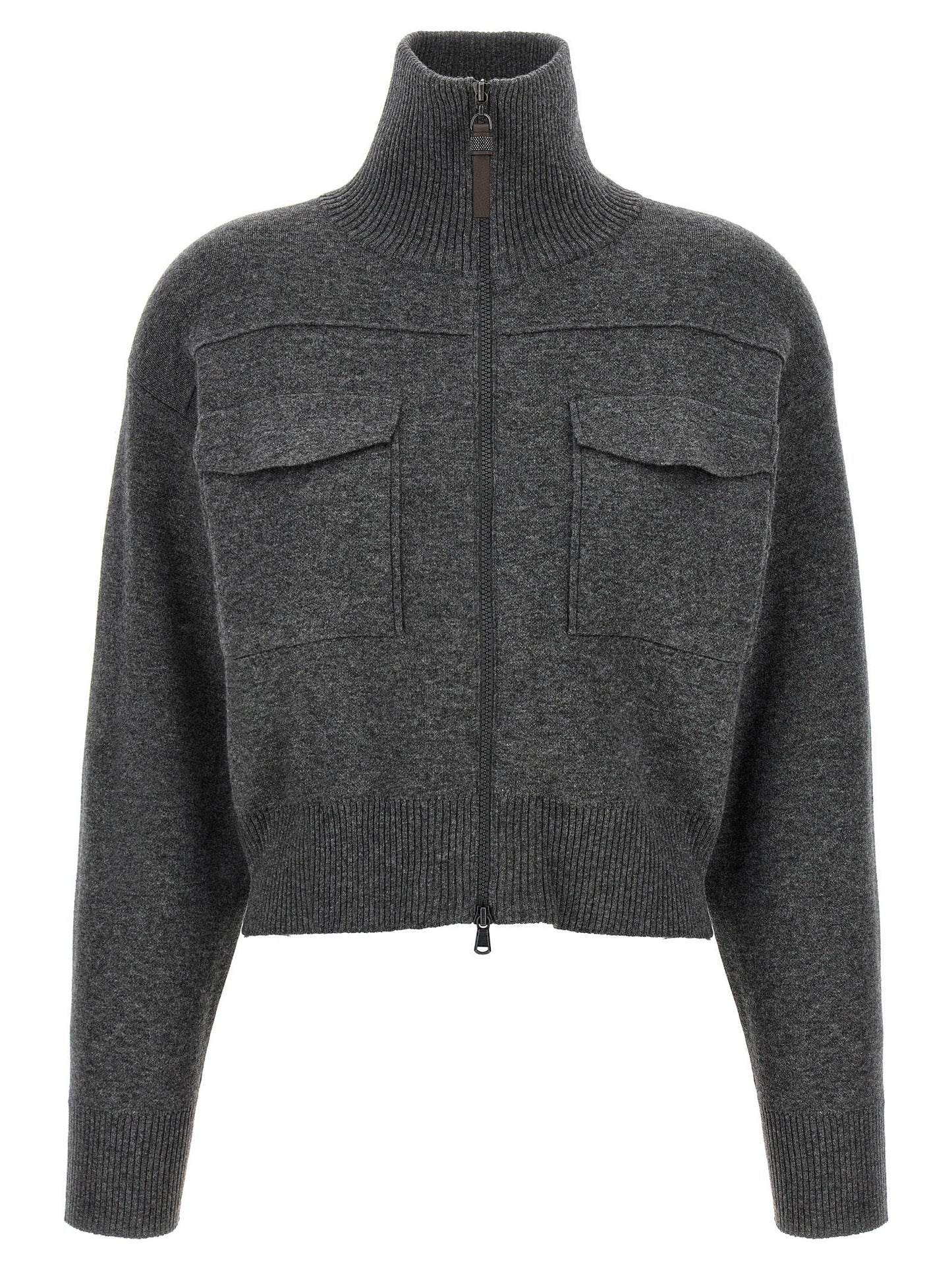 Brunello Cucinelli Women 'Shiny Zipper Pull' Wool Cardigan