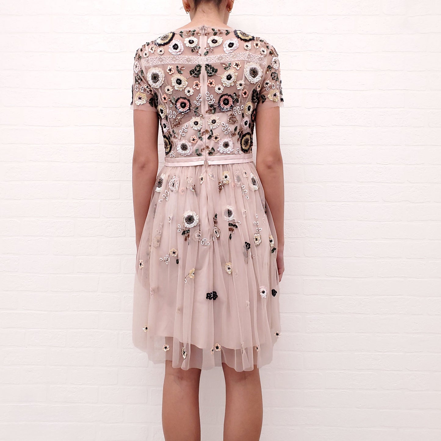 NEEDLE & THREAD FLORAL TULLE SEQUIN DRESS  - SIZE 8