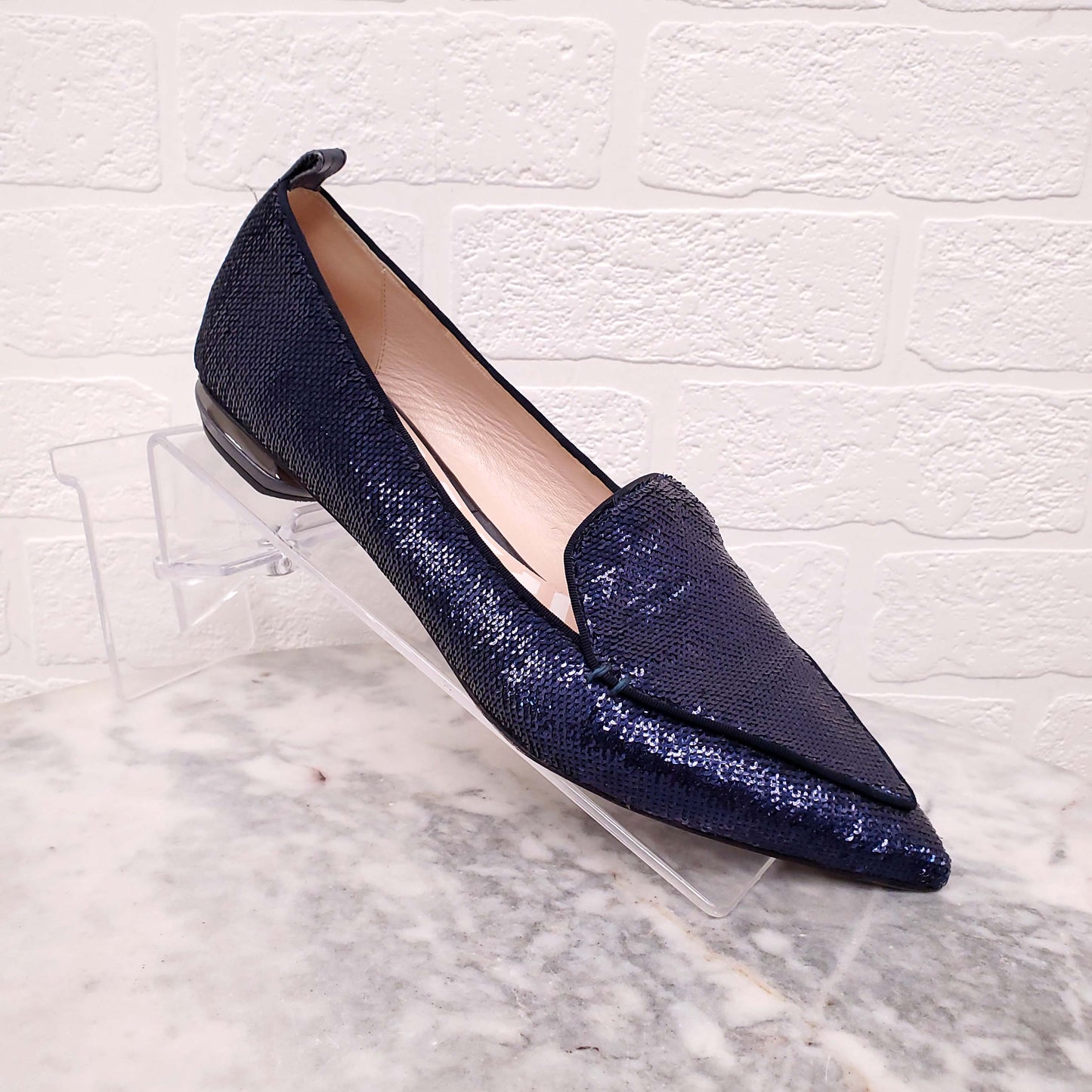 NICHOLAS KIRKWOOD NAVY SEQUIN FLATS - SIZE 39.5