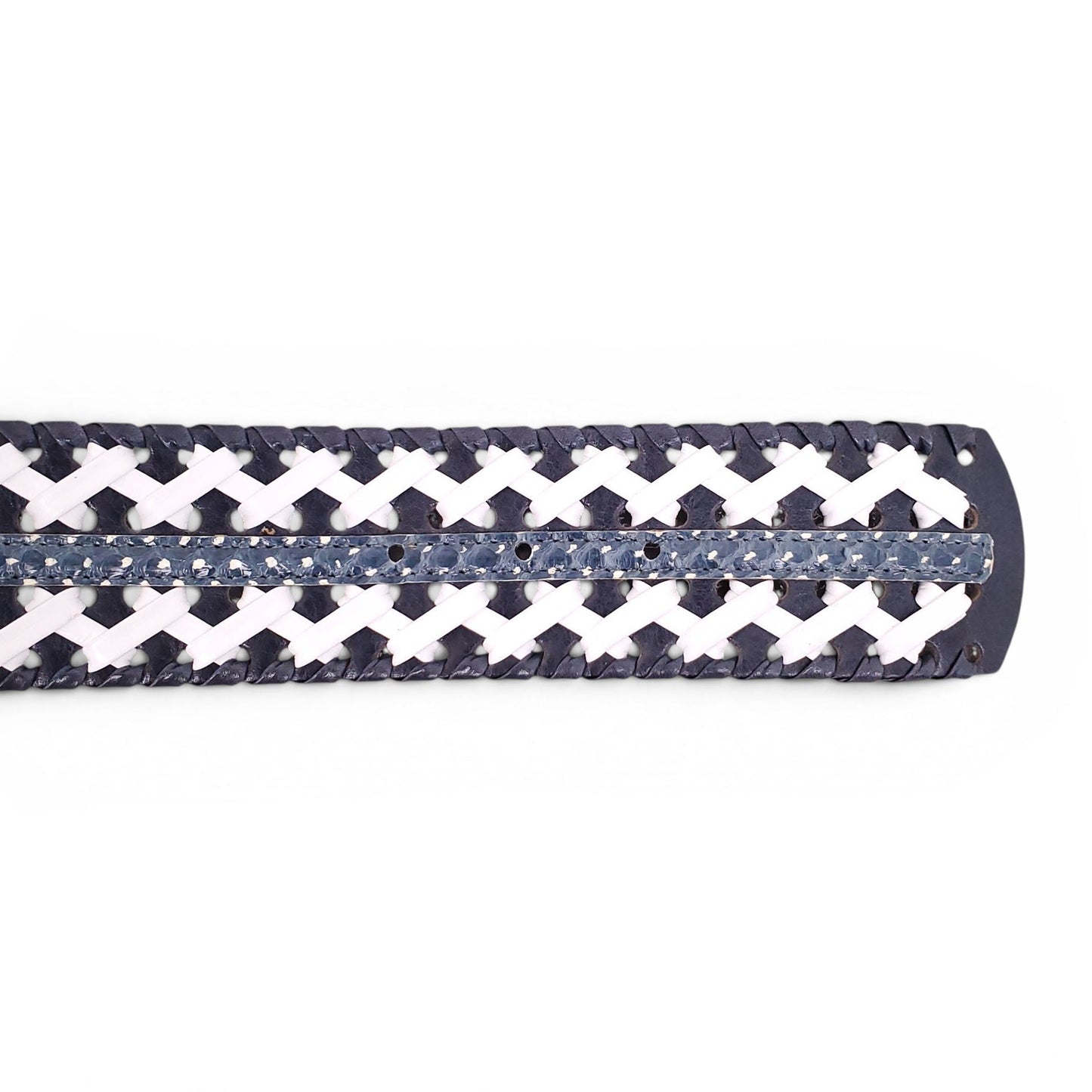 OSCAR DE LA RENTA BLACK AND WHITE WAIST BELT WITH SNAKESKIN DETAIL - SIZE L