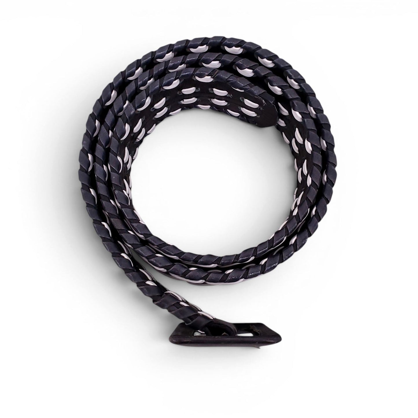 OSCAR DE LA RENTA BLACK AND WHITE WAIST BELT WITH SNAKESKIN DETAIL - SIZE L