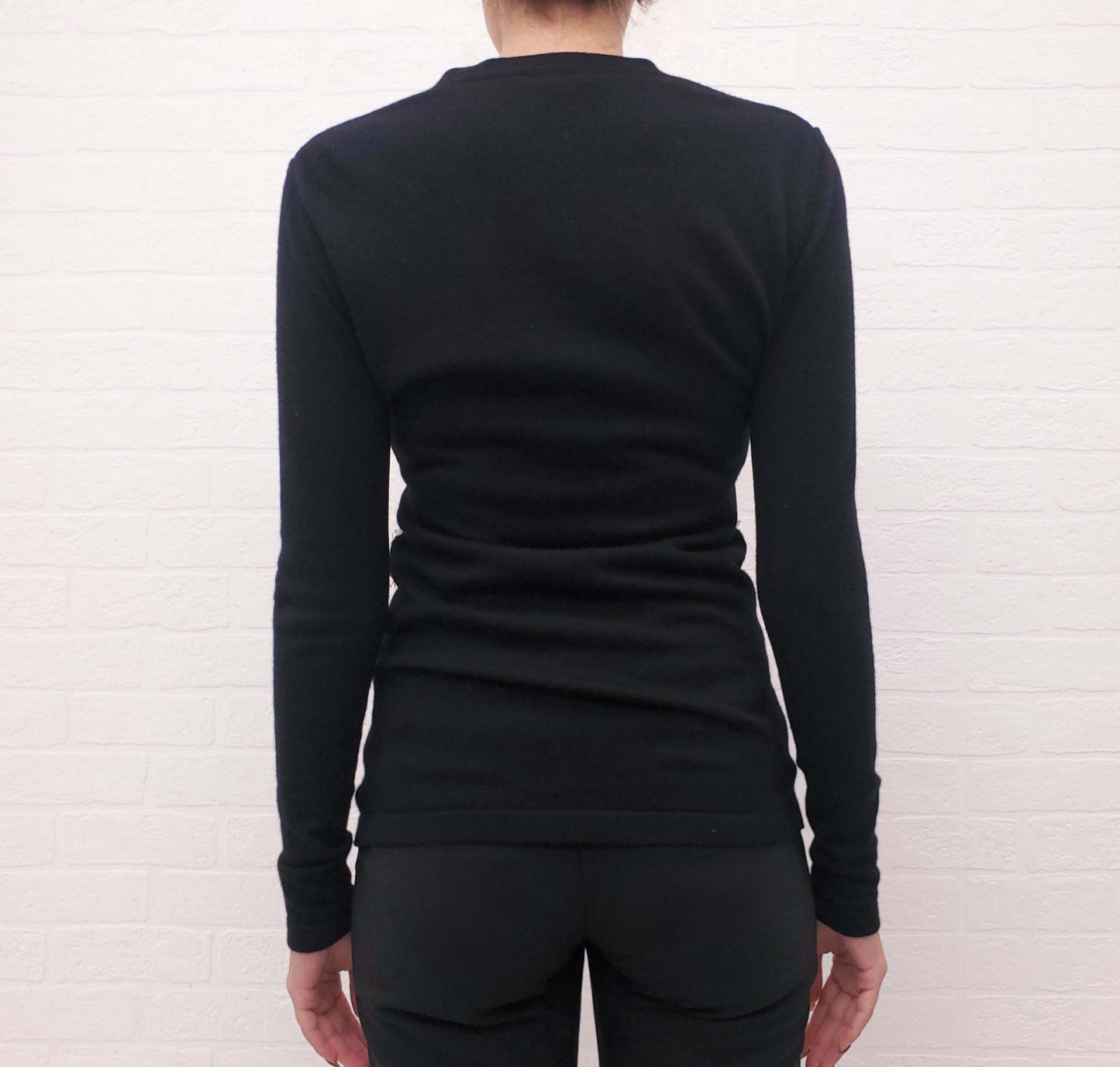OSCAR DE LA RENTA BLACK CARDIGAN WITH CREAM EYELET DETAIL - SIZE S
