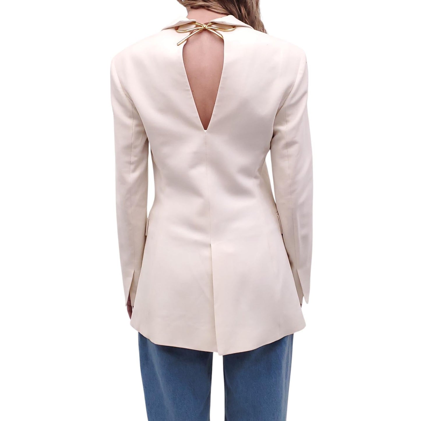 OSCAR DE LA RENTA CREAM BLAZER WITH BOW DETAIL - SIZE 2