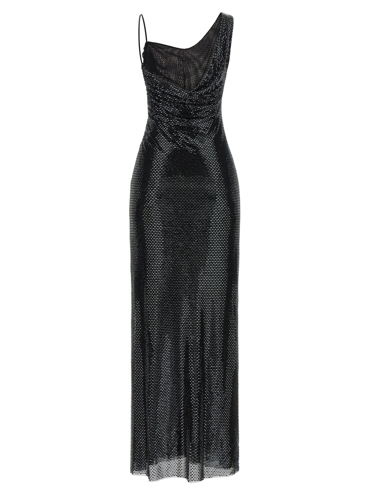 Self Portrait Women 'Black Rhinestone Draped Maxi' Dress