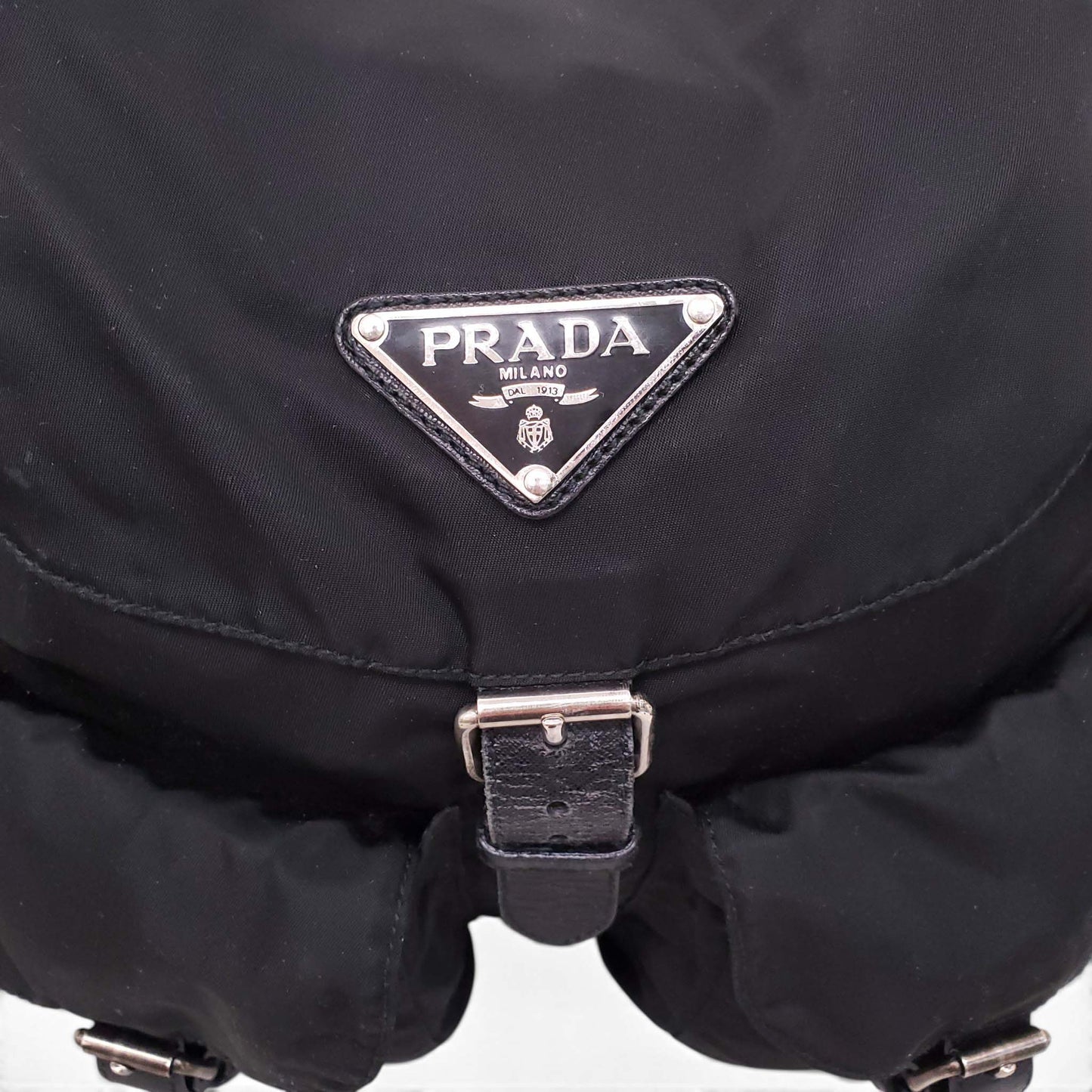 PRADA BLACK VINTAGE LOGO BACKPACK