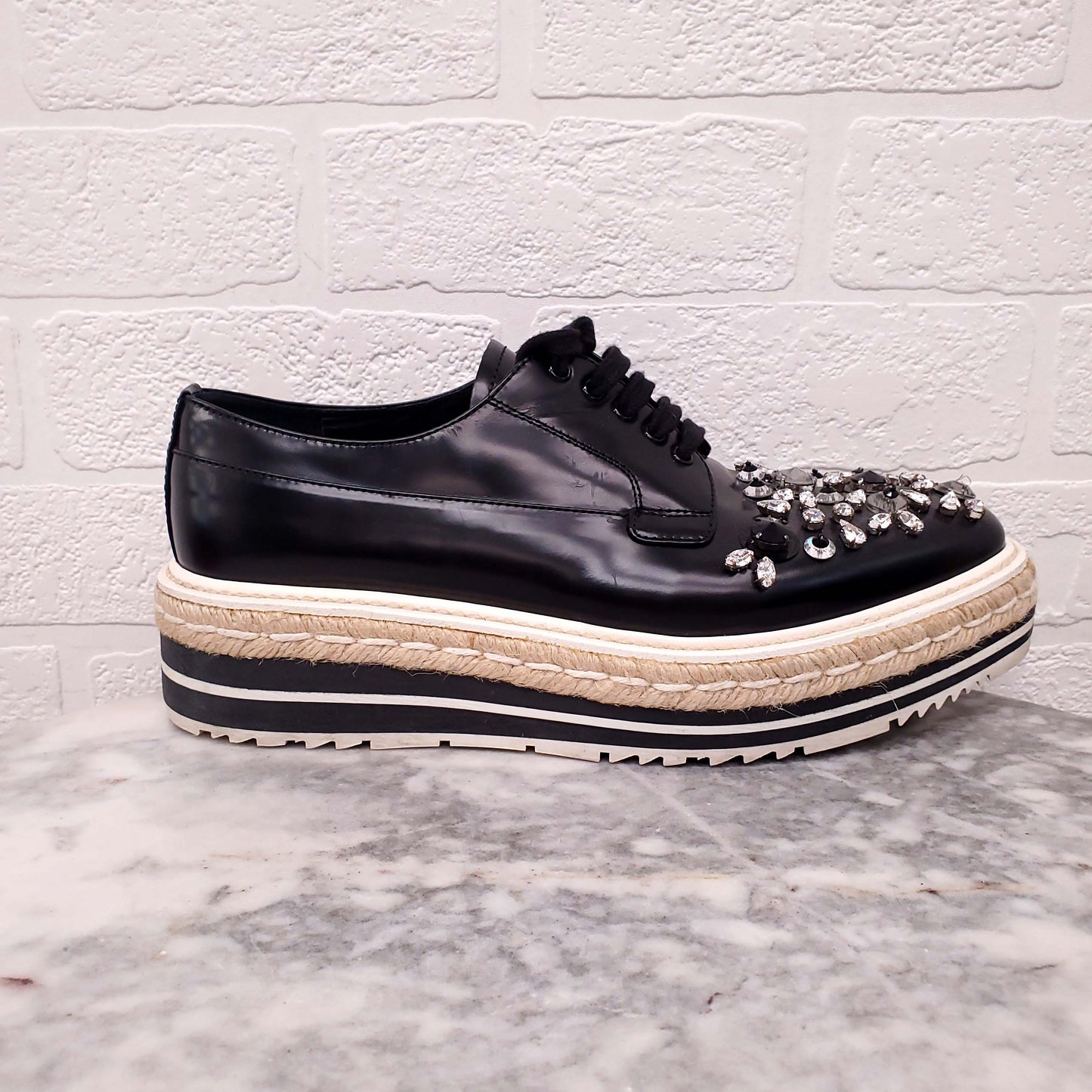 PRADA ESPADRILLES SNEAKERS WITH RHINESTONE DETAILS - SIZE 39