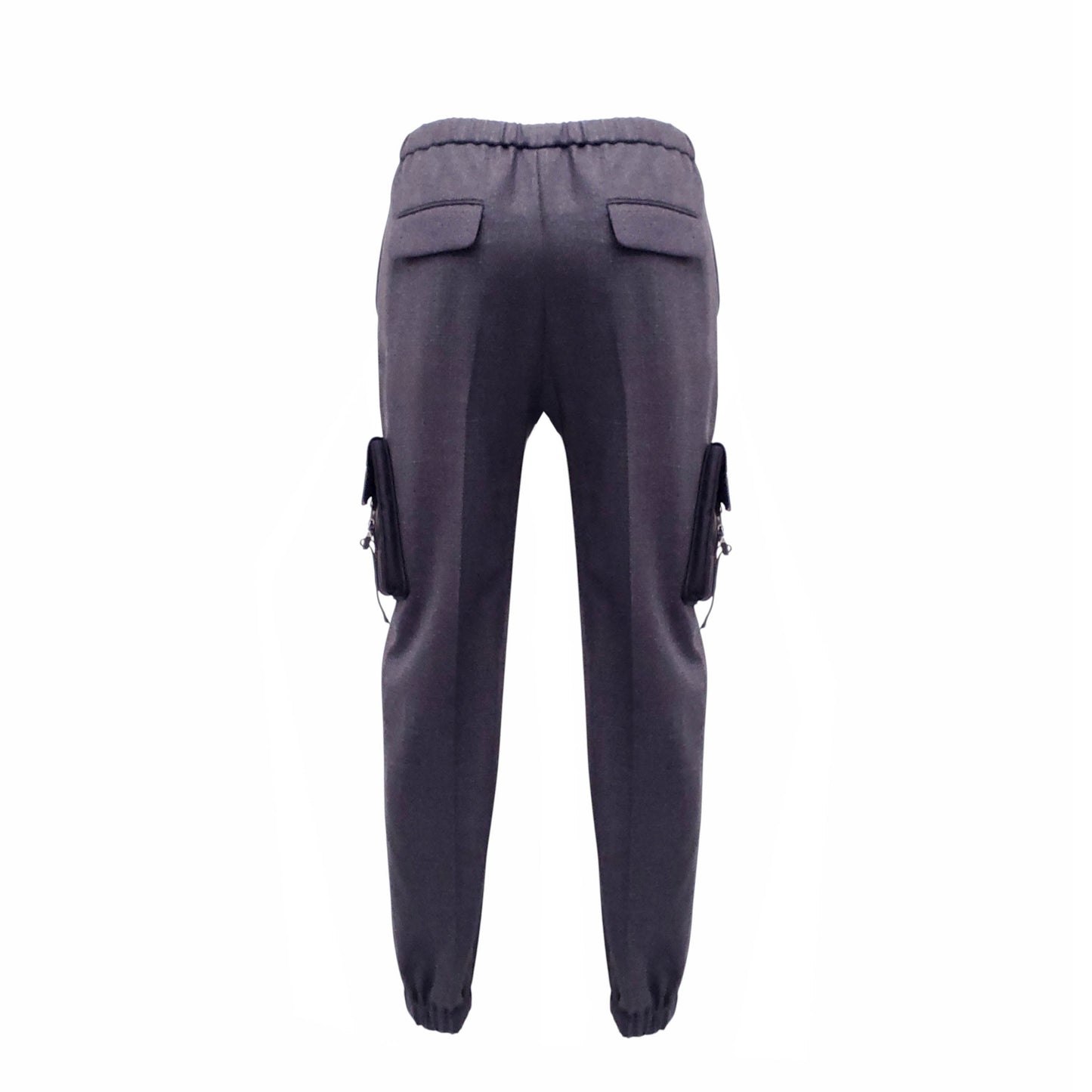 PRADA GREY CARGO PANTS WITH NYLON LOGO POCKETS - SIZE 42