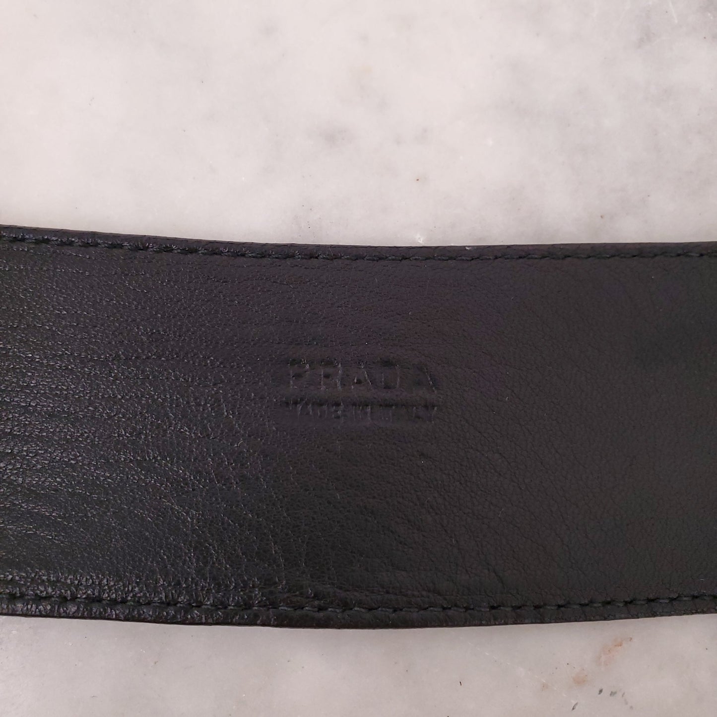 PRADA SILVER LEATHER BELT- SIZE 85