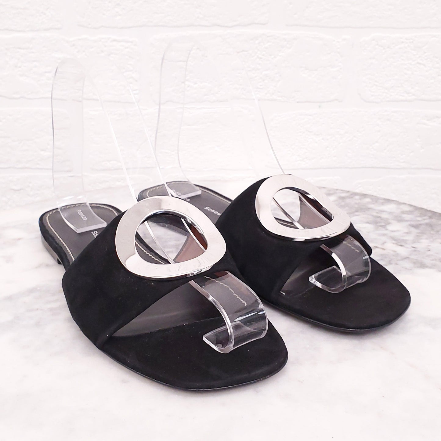 PROENZA SCHOULER BLACK SUEDE SLIDES - SIZE 36.5