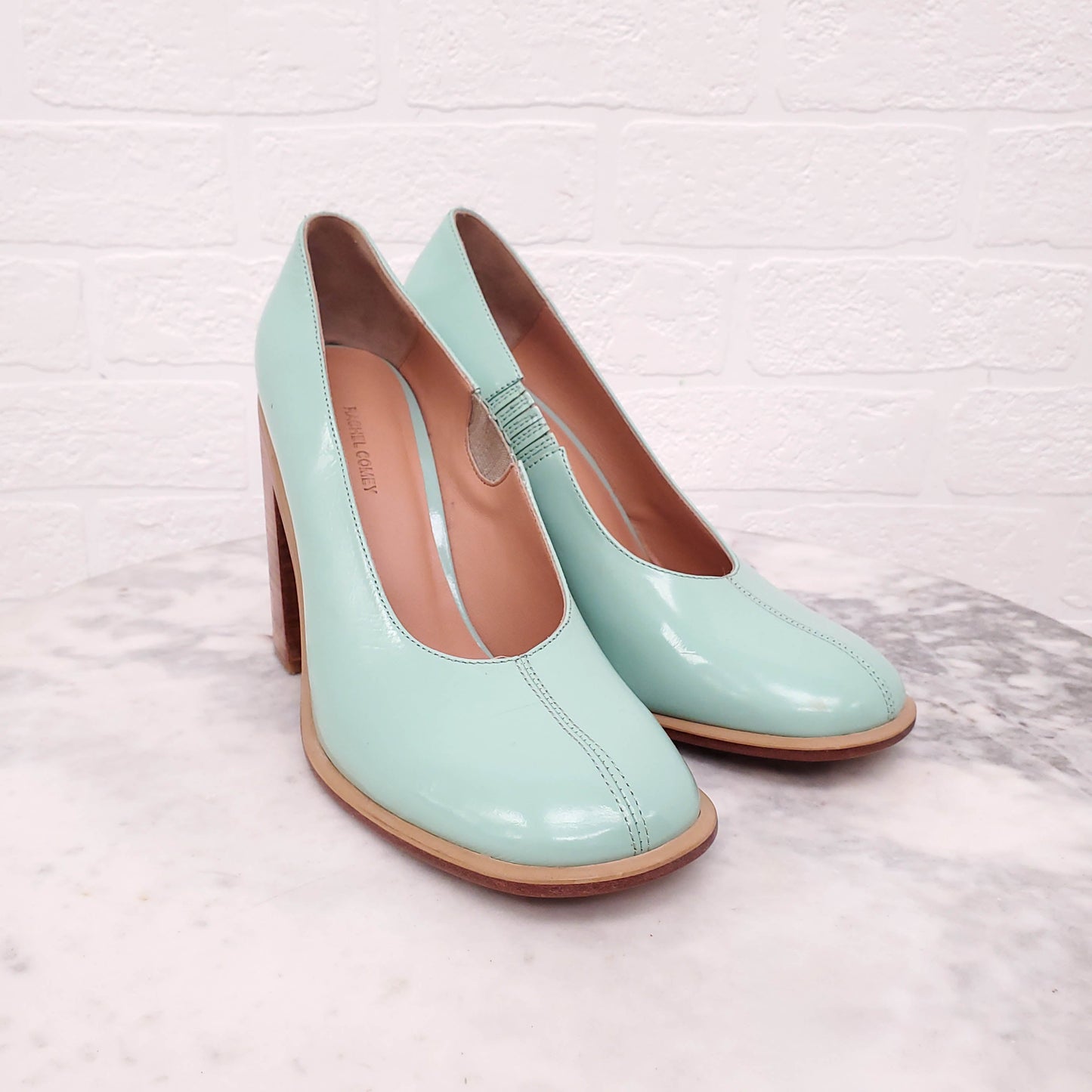 RACHEL COMEY GREEN PATENT HEELS - SIZE 7