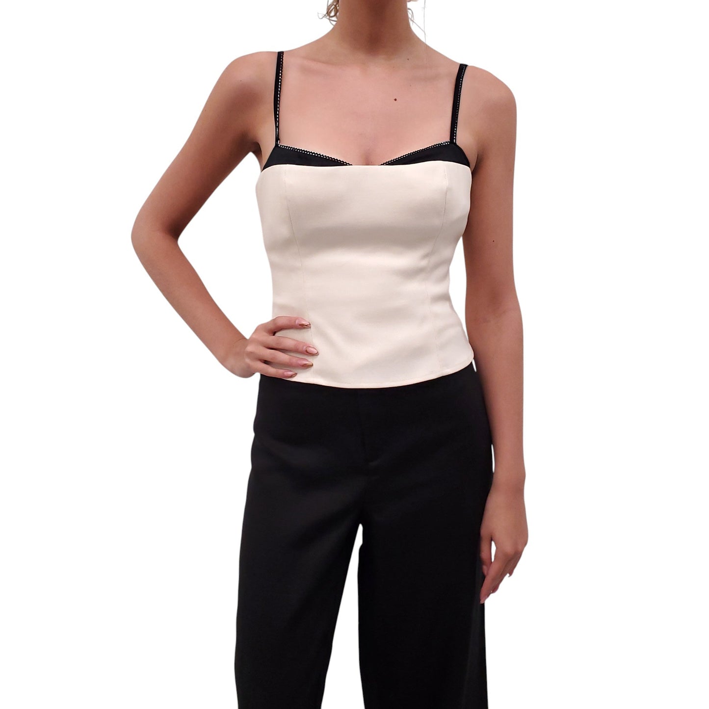 REFORMATION CREAM AND BLACK BUSTIER TOP - SIZE 6