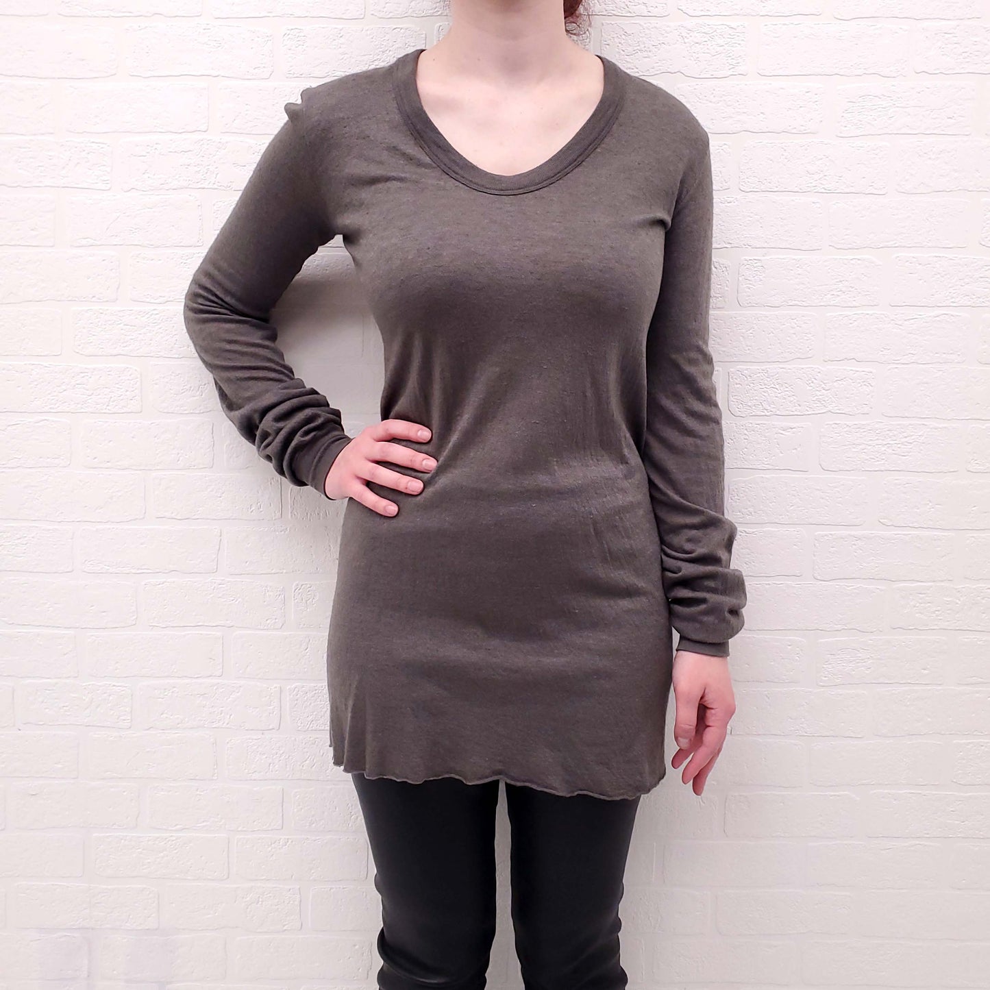 RICK OWENS GREY LONG SLEEVE SWEATER - SIZE M