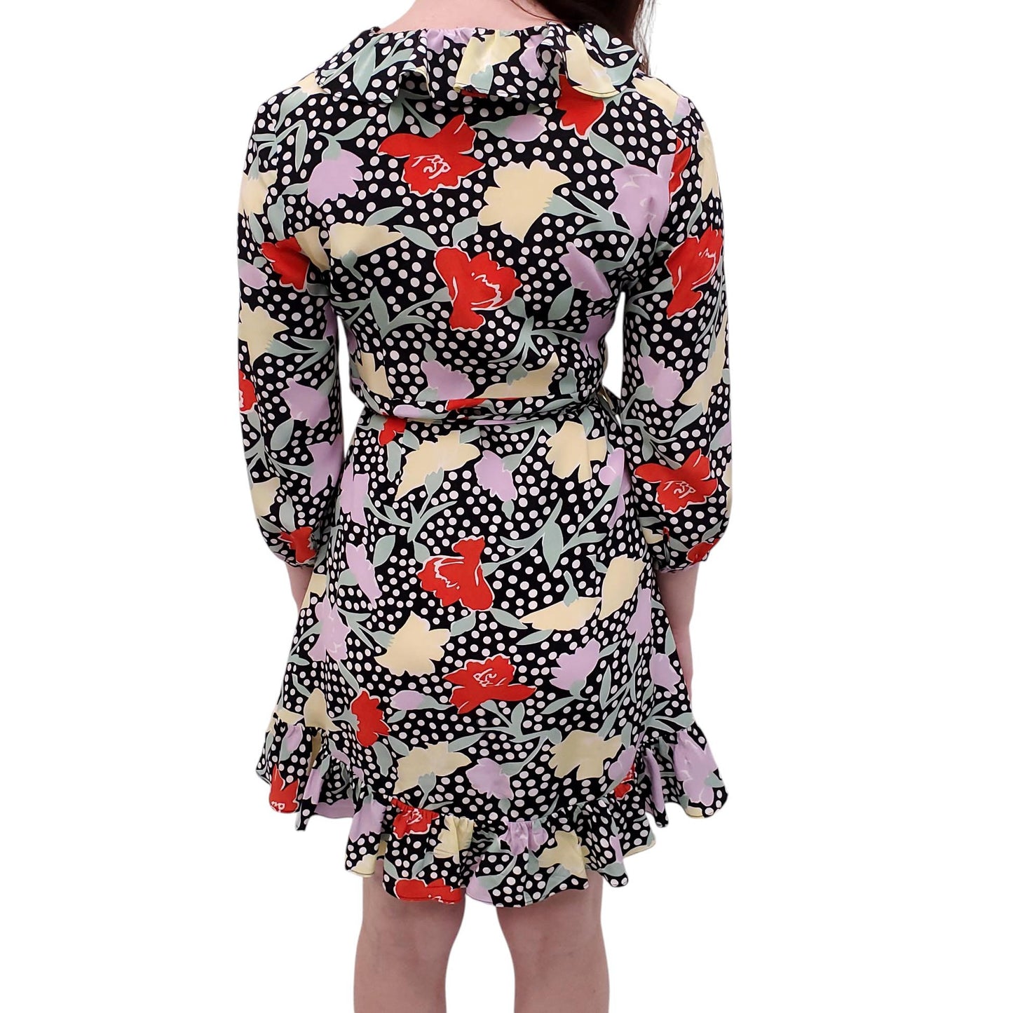 RIXO PATTERNED WRAP DRESS - SIZE S