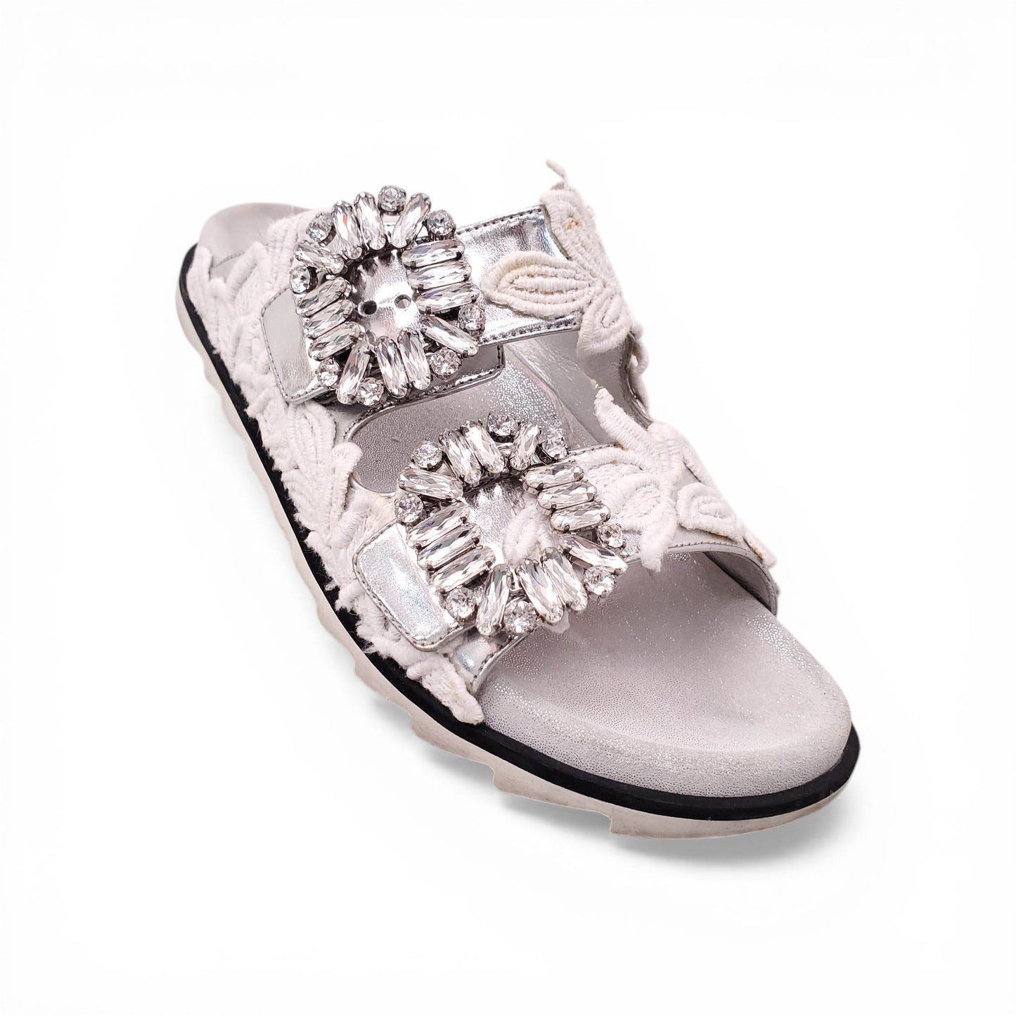 ROGER VIVIER LACE SANDALS WITH CRYSTAL DETAILS - SIZE 36