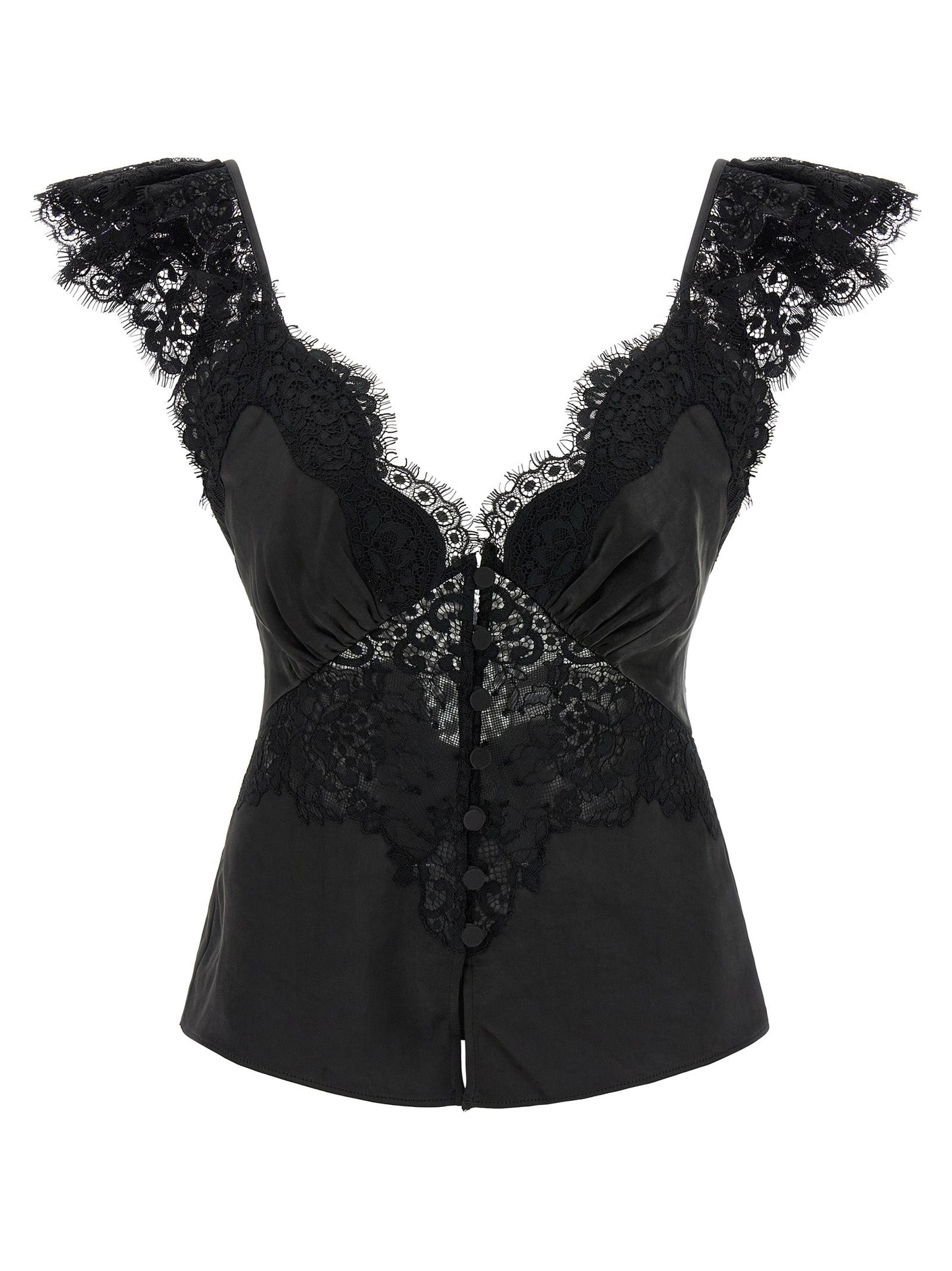 Self Portrait Women 'Black Satin Lace' Top