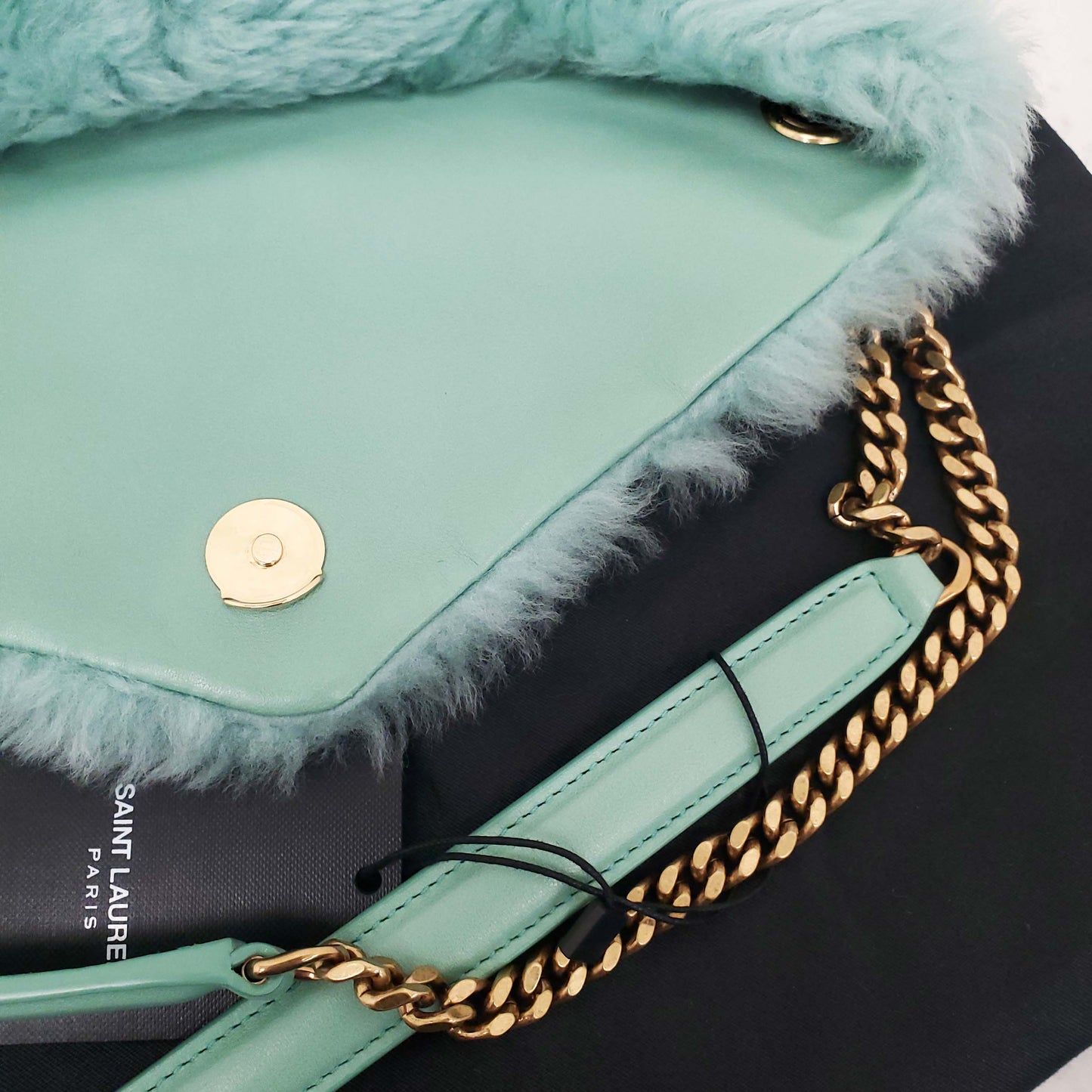SAINT LAURENT SHEARLING MINT PUFFER BAG