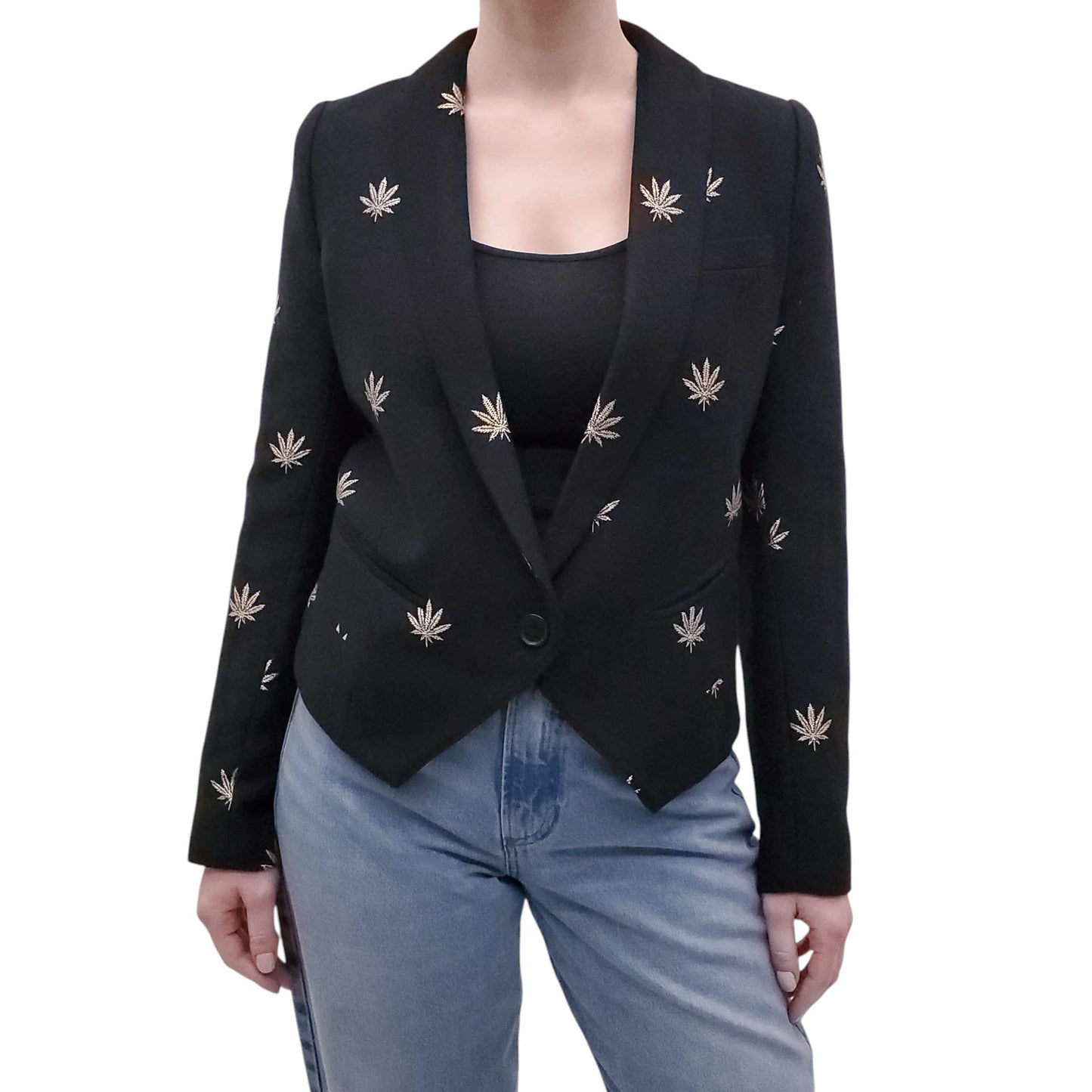 SMYTHE BLACK AND GOLD EMBROIDERED JACKET - SIZE 4