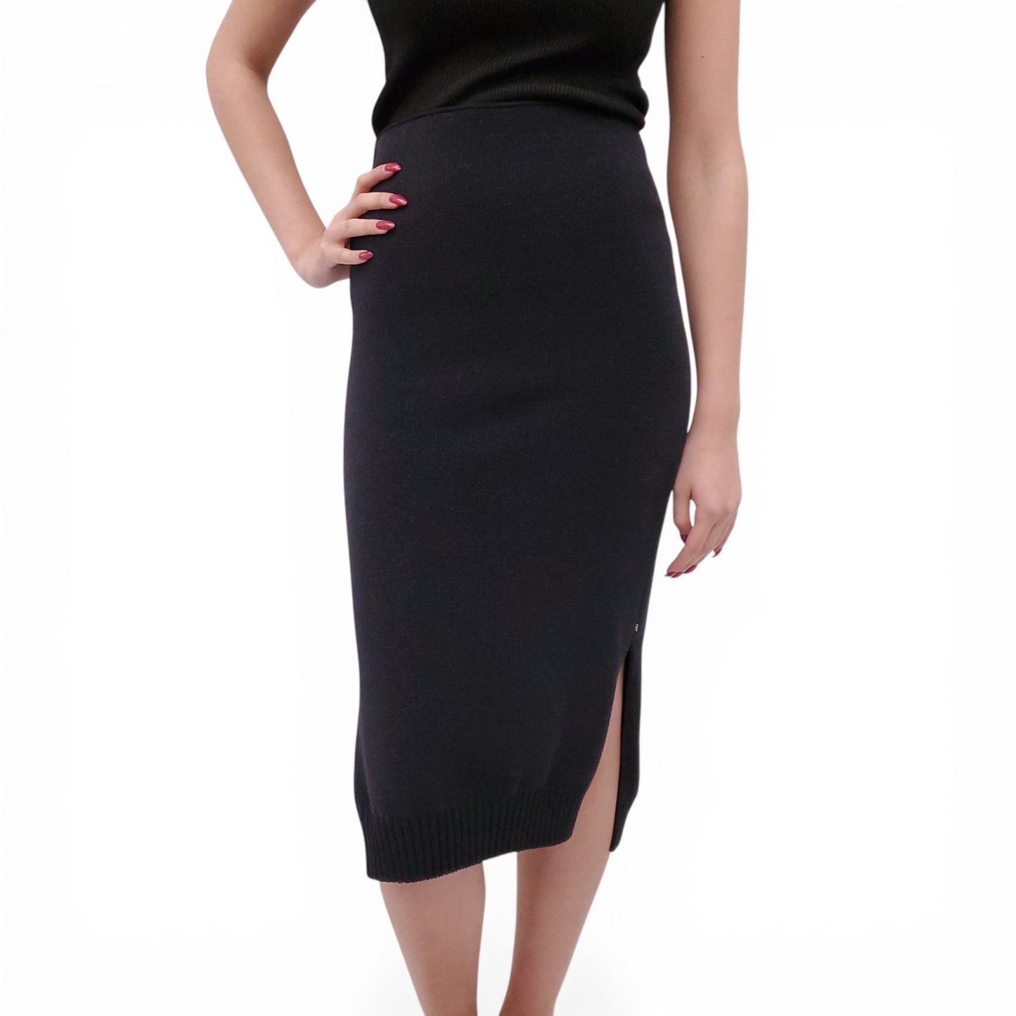 SPORTMAX BLACK COTTON BLEND KNIT SKIRT - SIZE M