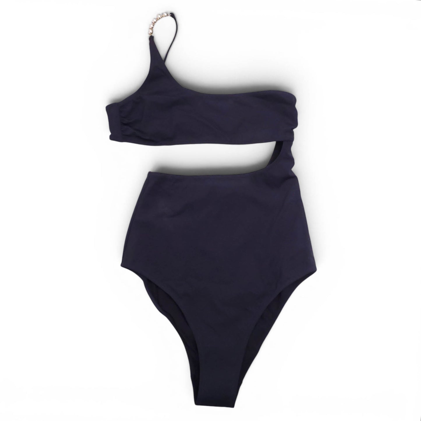 STELLA MCCARTNEY BLACK CUTOUT ONE-PIECE SWIMSUIT WITH PEARL DETAIL - SIZE S