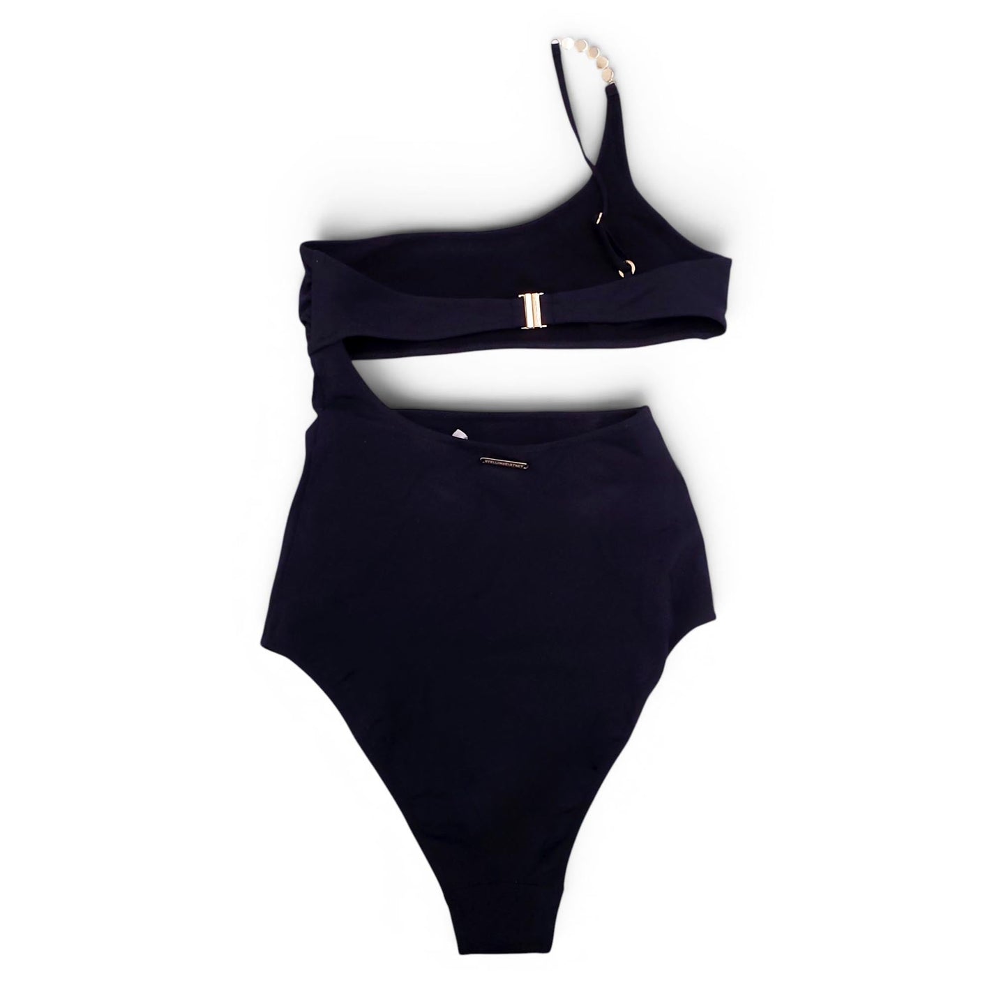 STELLA MCCARTNEY BLACK CUTOUT ONE-PIECE SWIMSUIT WITH PEARL DETAIL - SIZE S