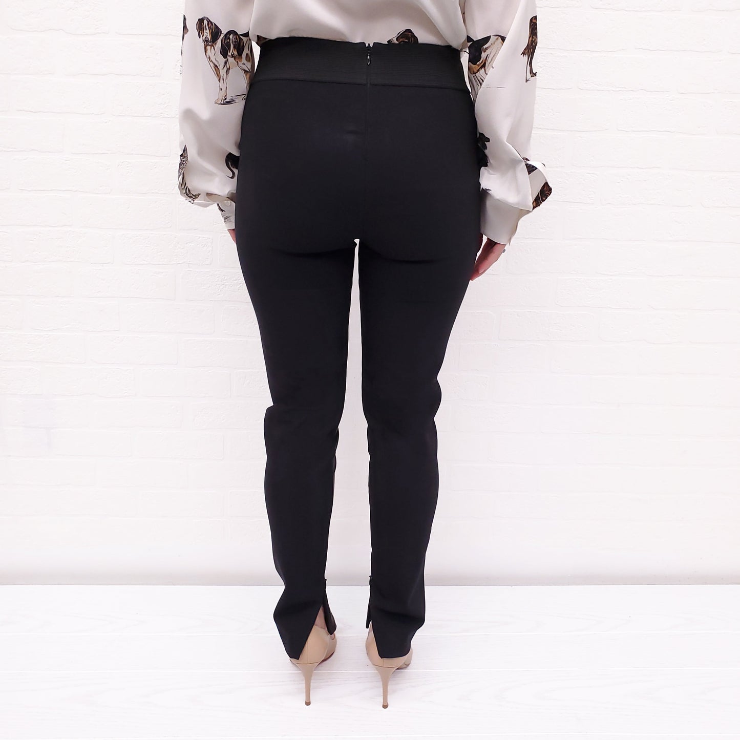 STELLA MCCARTNEY BLACK FAUX LEATHER FRONT LEGGINGS WITH ZIPPER - SIZE 40