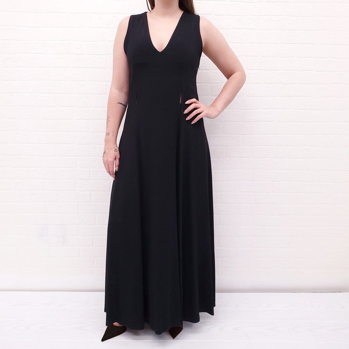 STELLA MCCARTNEY BLACK GOWN WITH WAIST CUT OUTS - SIZE 40
