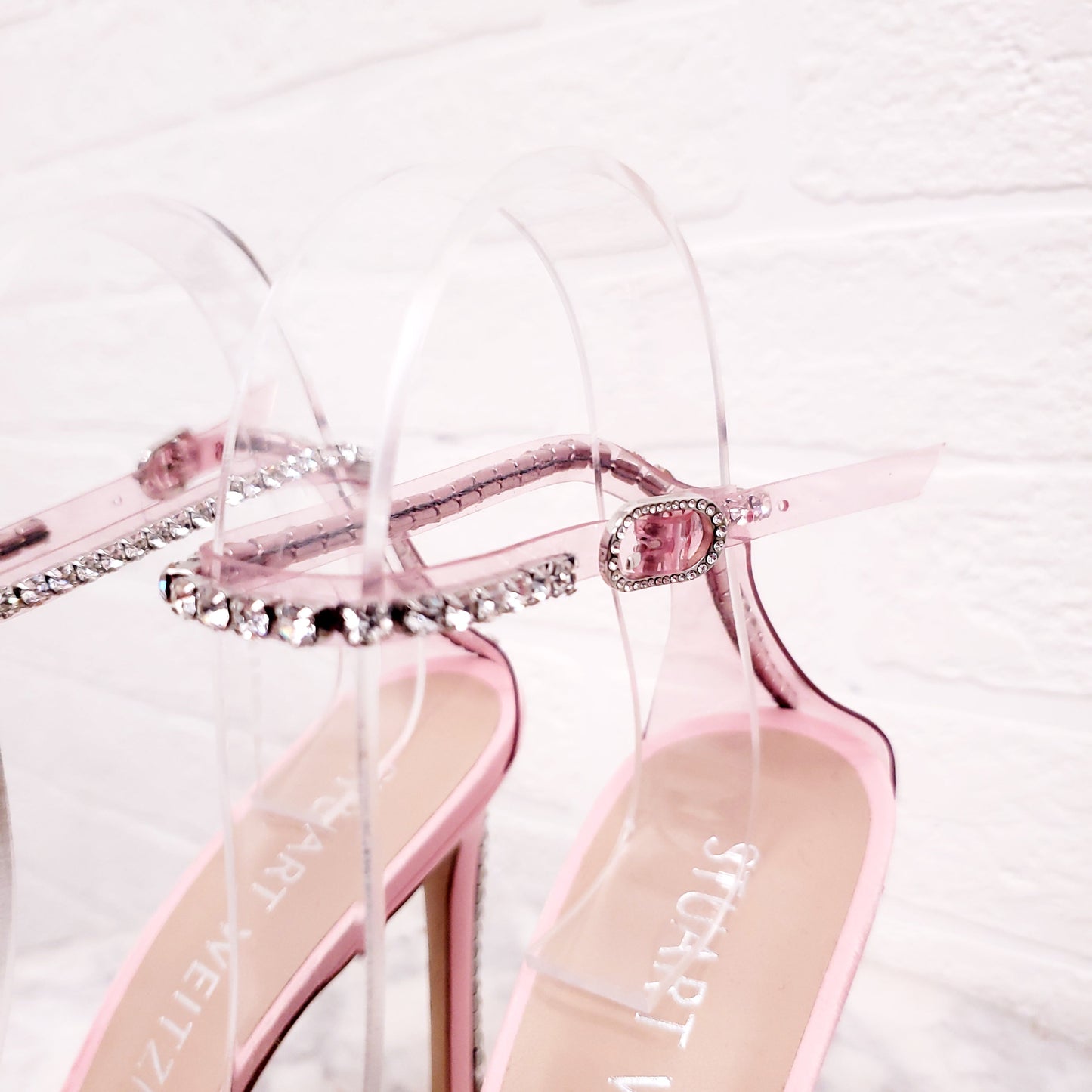 STUART WEITZMAN PINK PVC CRYSTAL 'GLAM 100' HEELS - SIZE 6.5B
