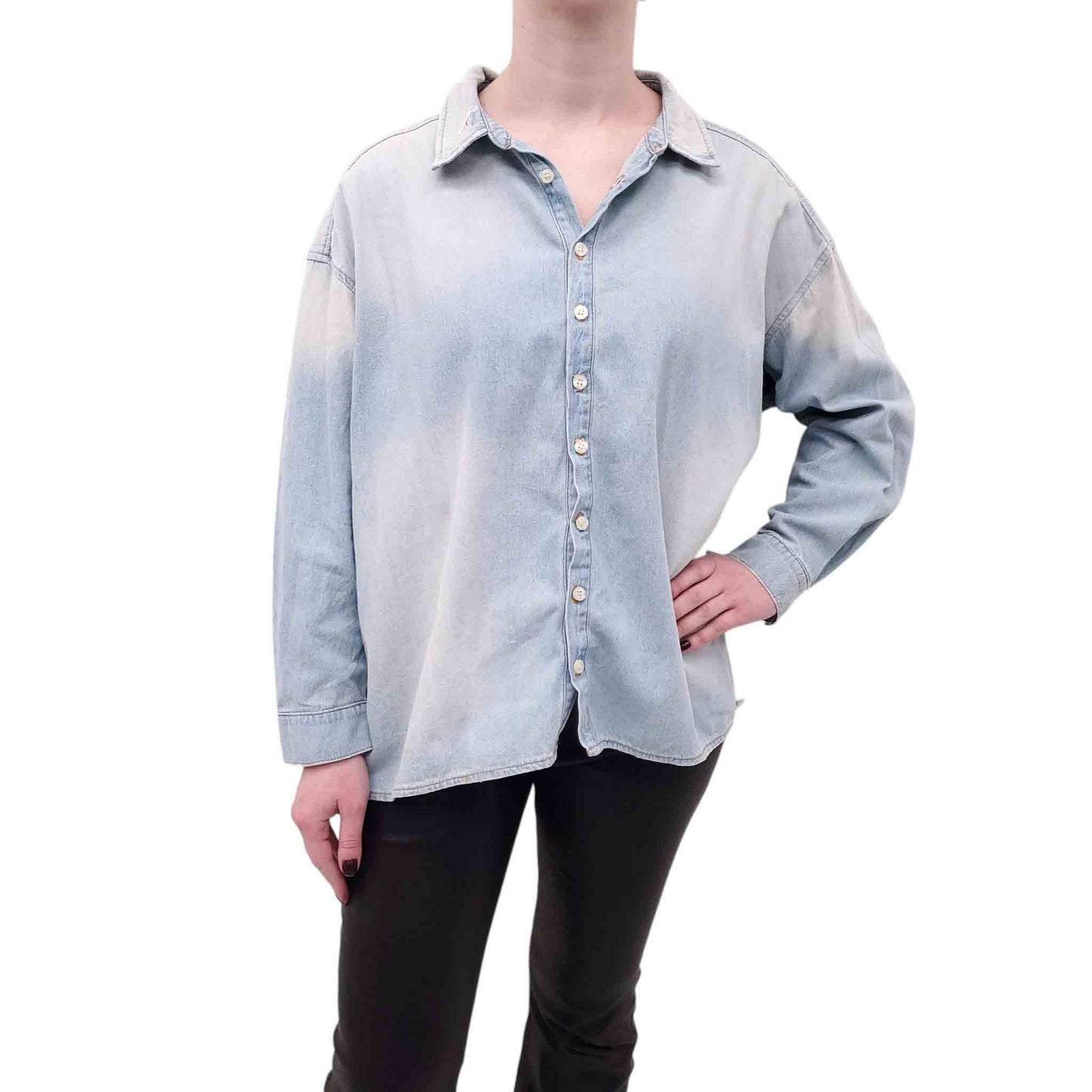 THE GREAT DENIM BUTTON UP BLOUSE - SIZE 1/S
