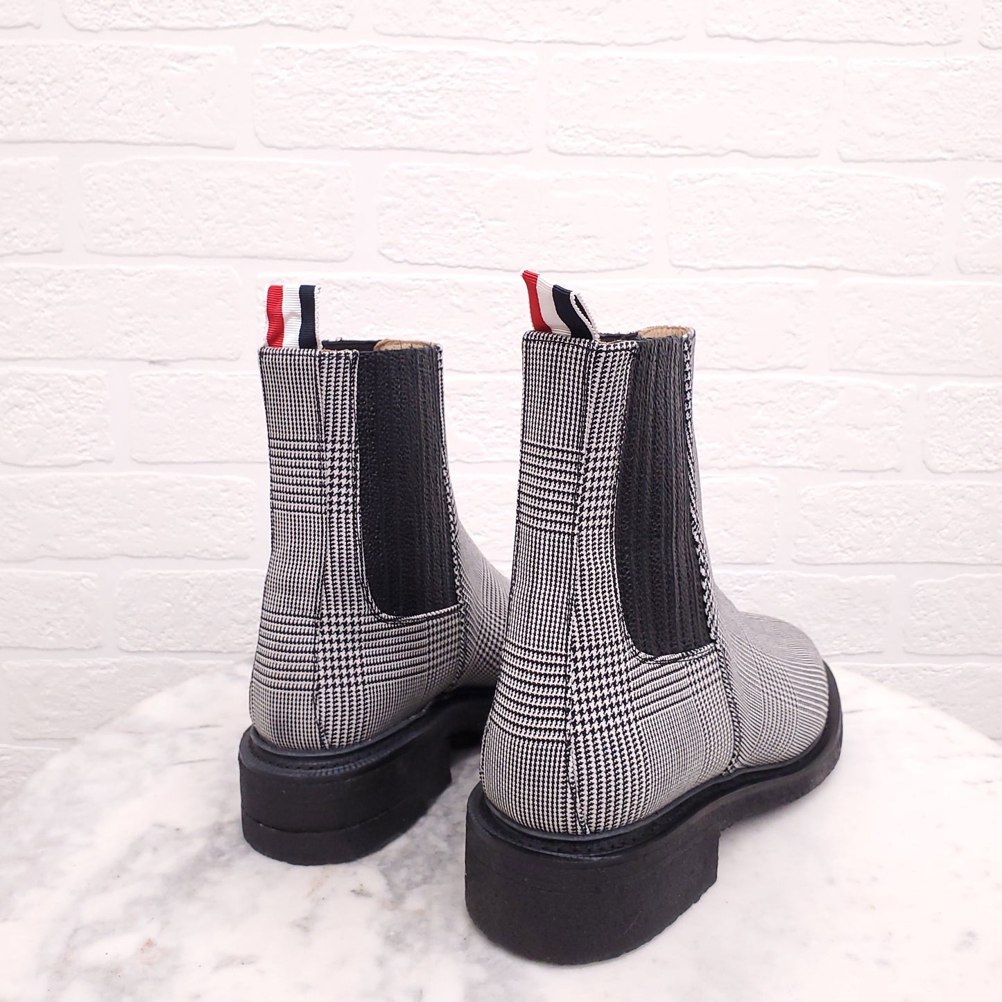 THOM BROWNE PLAID CHELSEA BOOTS - SIZE 38.5