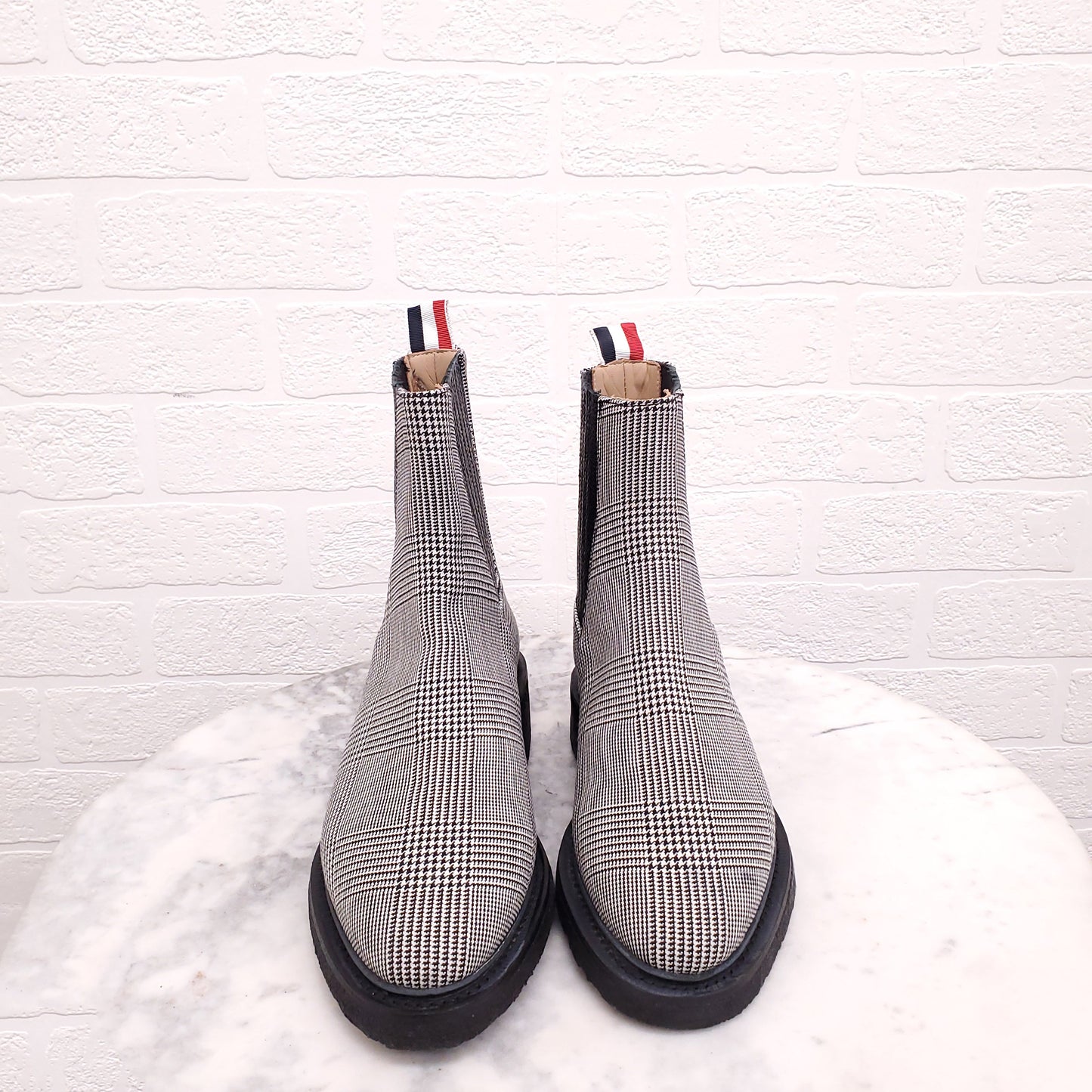 THOM BROWNE PLAID CHELSEA BOOTS - SIZE 38.5