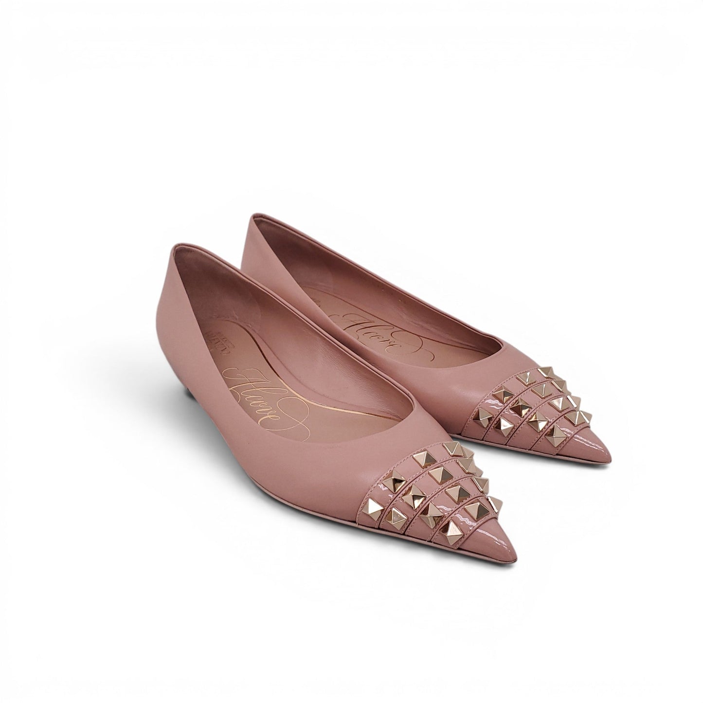 VALENTINO NUDE ROCKSTUD POINTED BALLET FLATS - SIZE 41