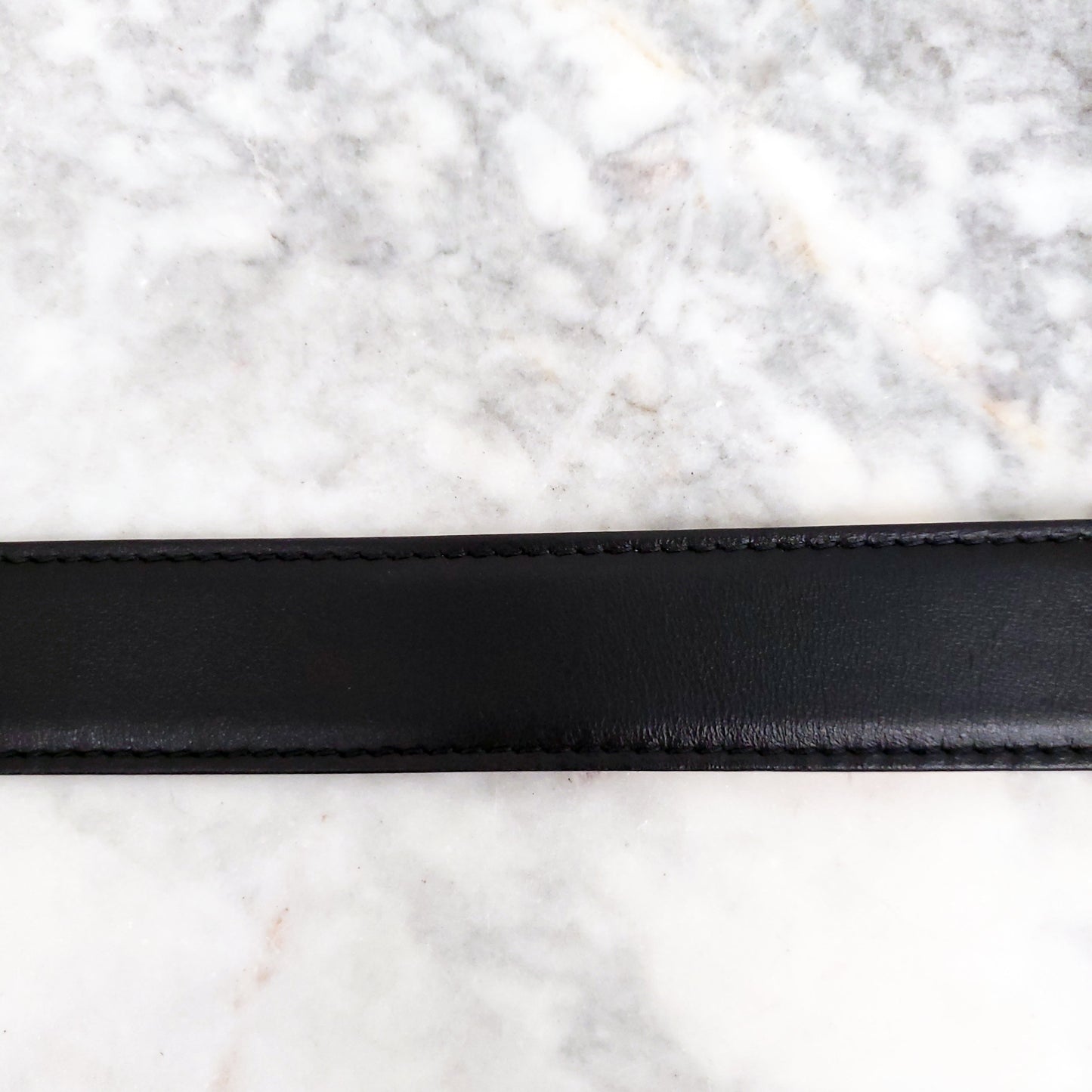 VERSACE BLACK LEATHER BELT WITH GOLD BUCKLE - SIZE 60