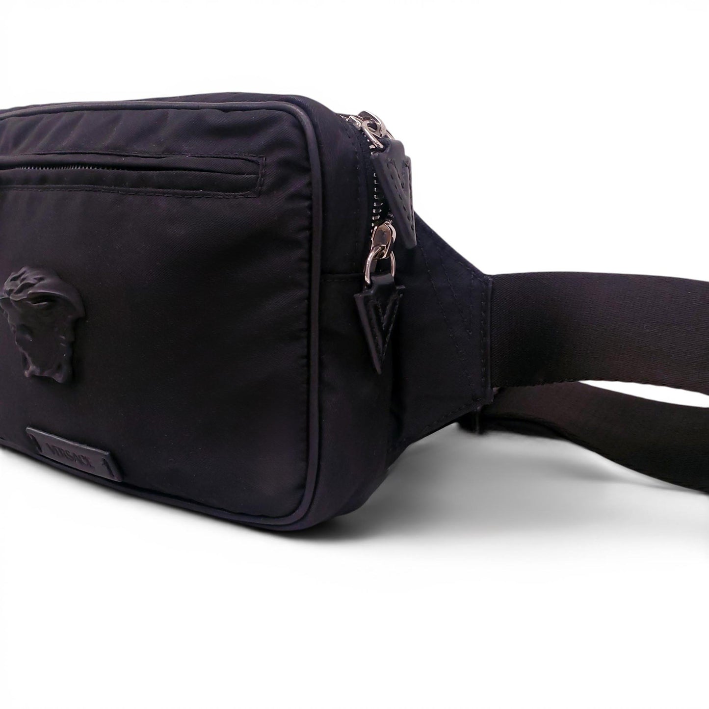 VERSACE BLACK MEDUSA EMBLEM MESSENGER BAG