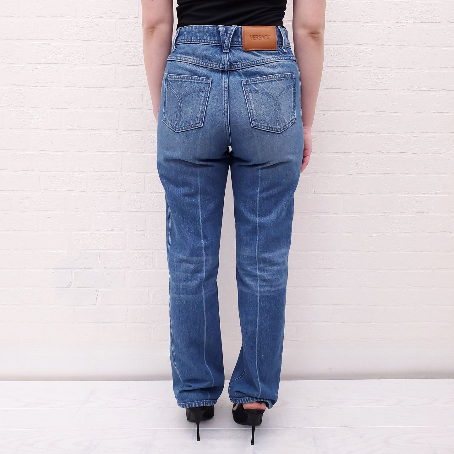 VERSACE MEDUSA ’95 STRAIGHT JEANS WITH SILVER MEDUSA - SIZE 24
