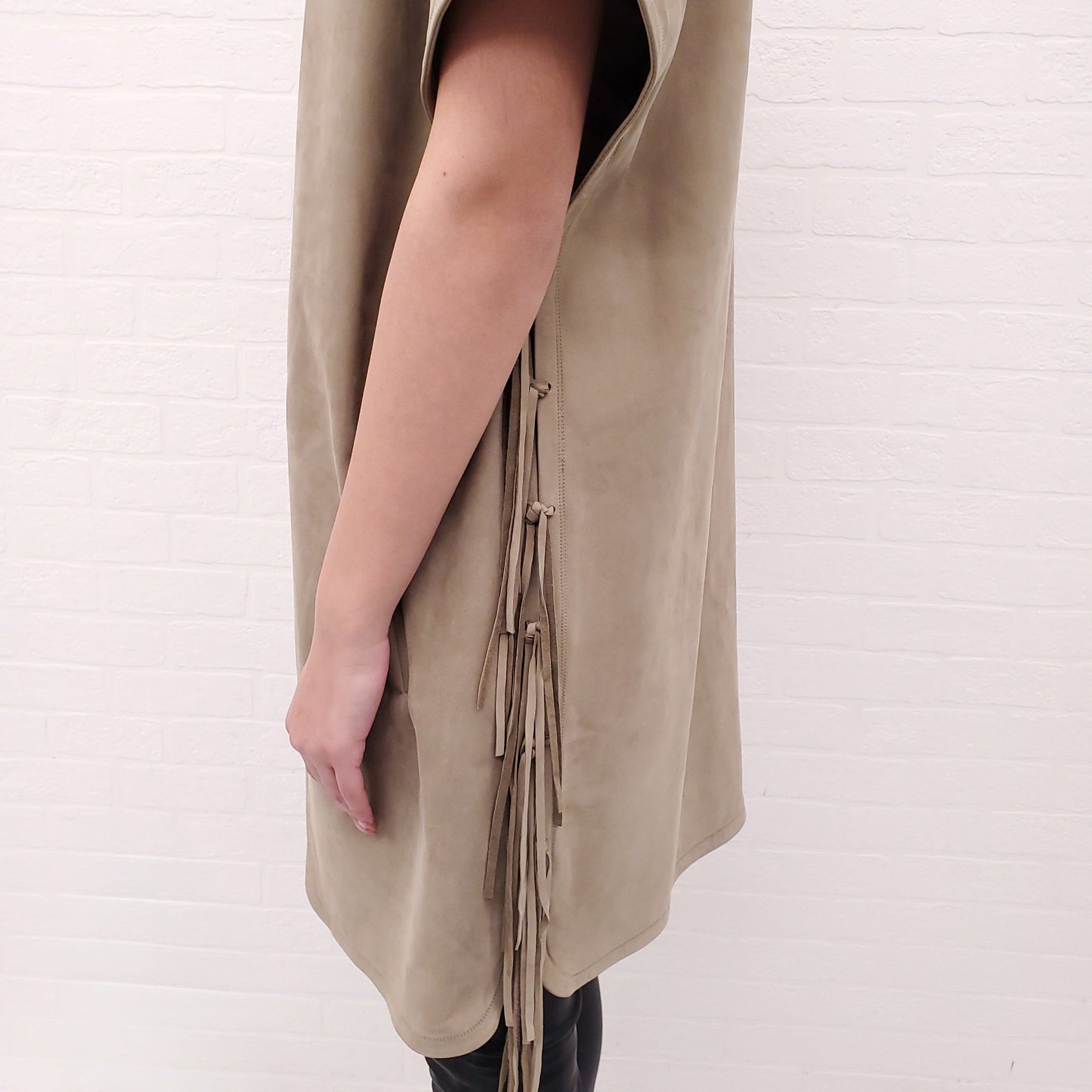 YVES SALOMON KHAKI SUEDE VEST - SIZE 40