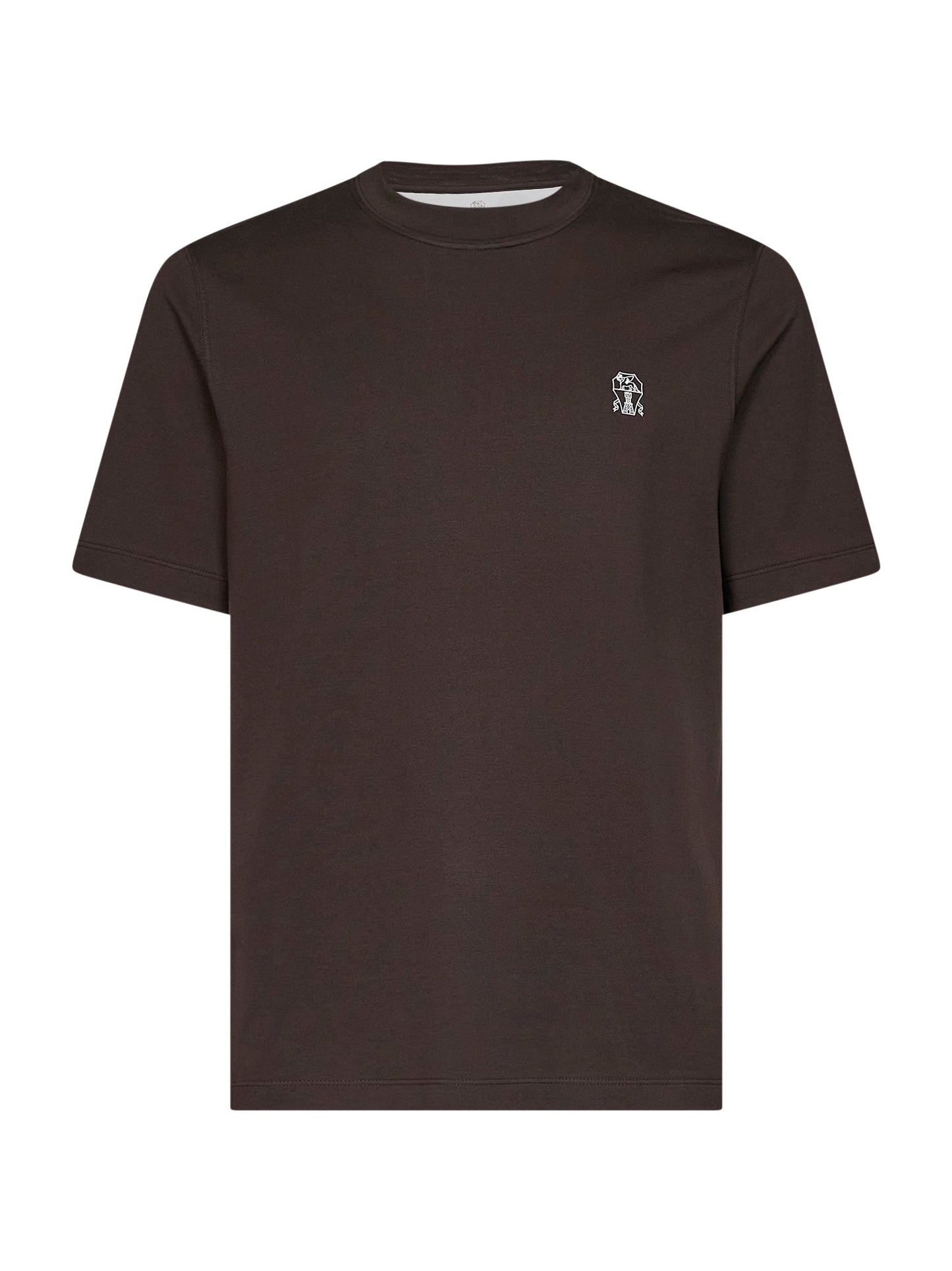 Brunello Cucinelli Men Dark Brown Cotton Jersey Logo Crewneck T-Shirt