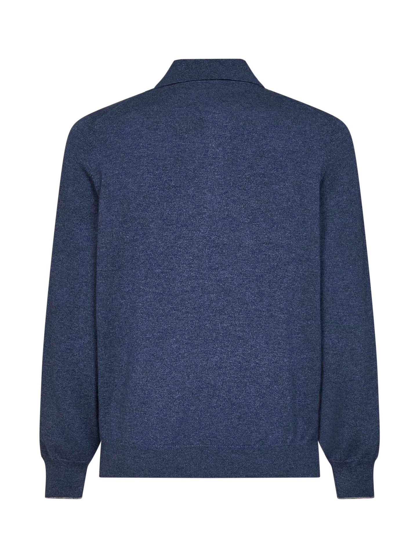 Brunello Cucinelli Men Denim Cashmere Knit Polo Shirt