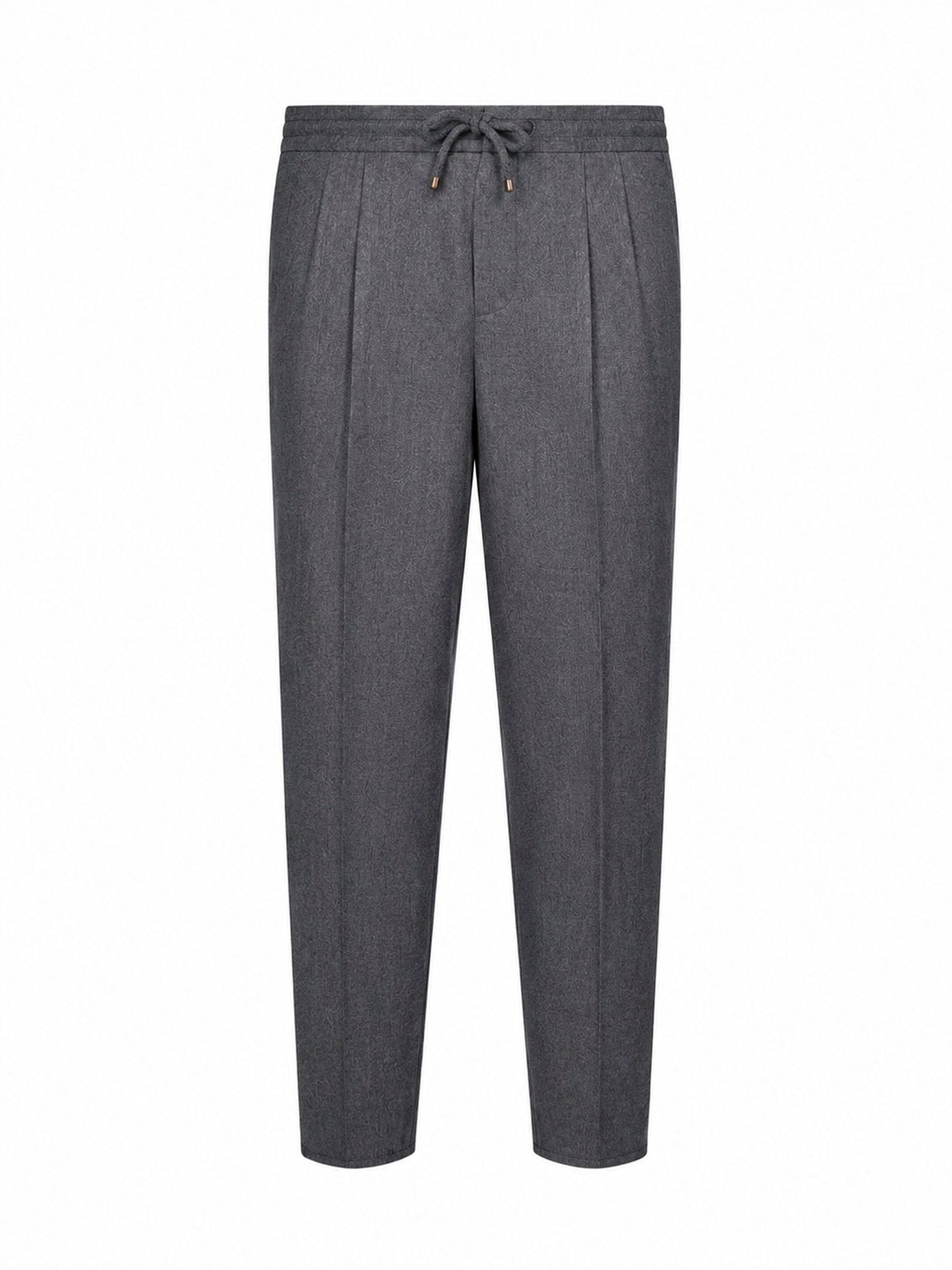 Brunello Cucinelli Men Medium Grey Virgin Wool Drawstring Trousers