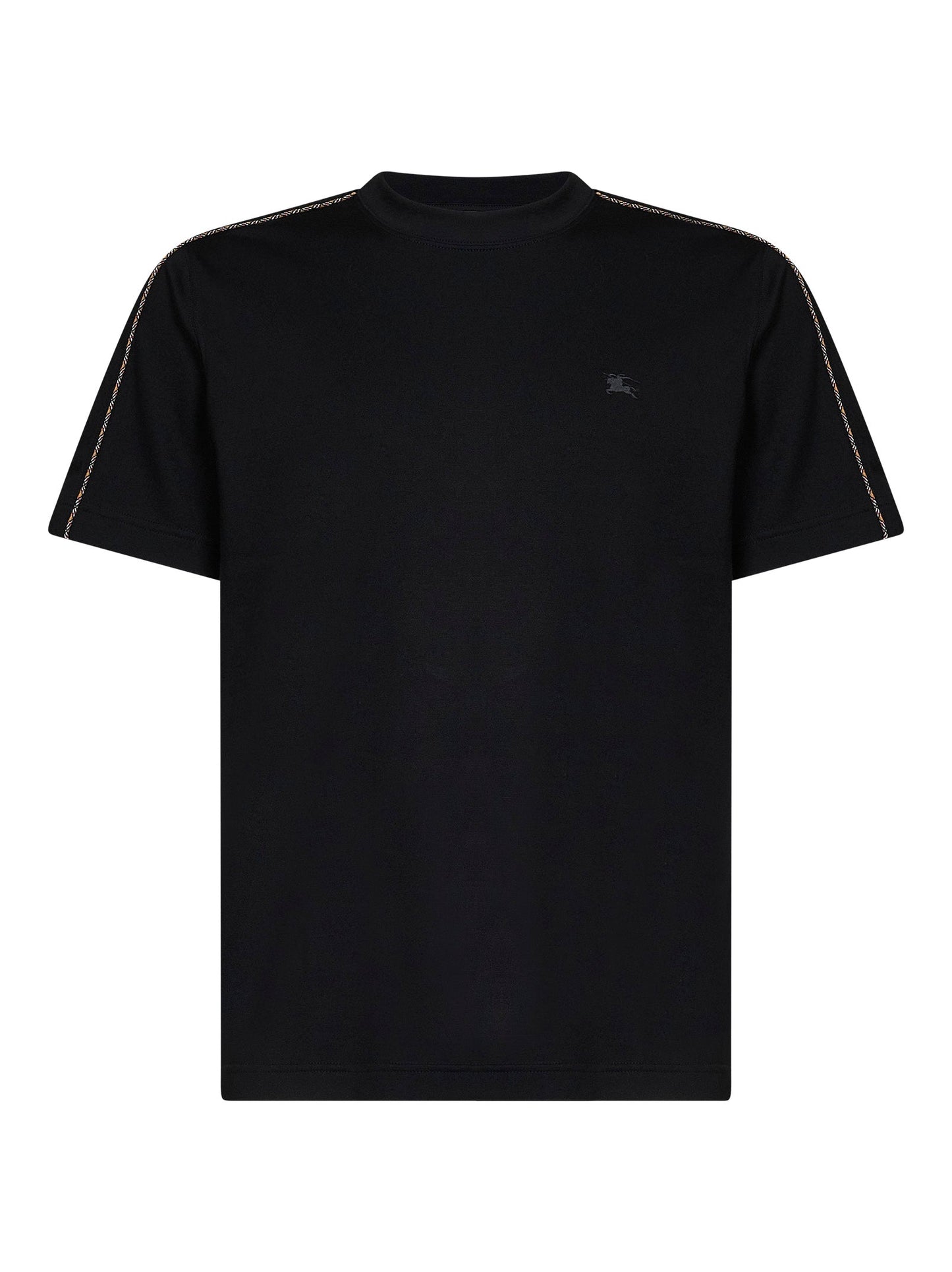 Burberry Men Black Cotton T-Shirt With Check Trims
