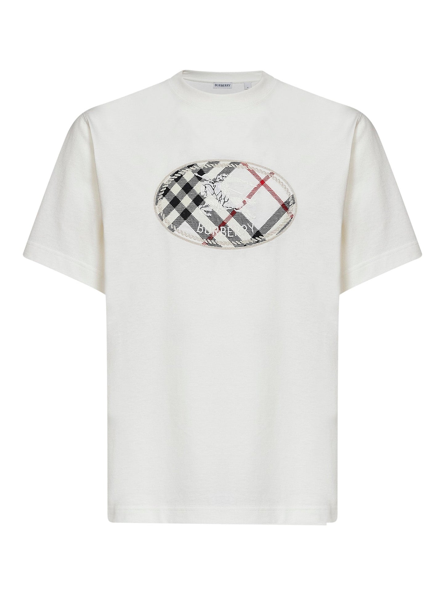 Burberry Men Chalk White Cotton Knight Stamp Check T-Shirt